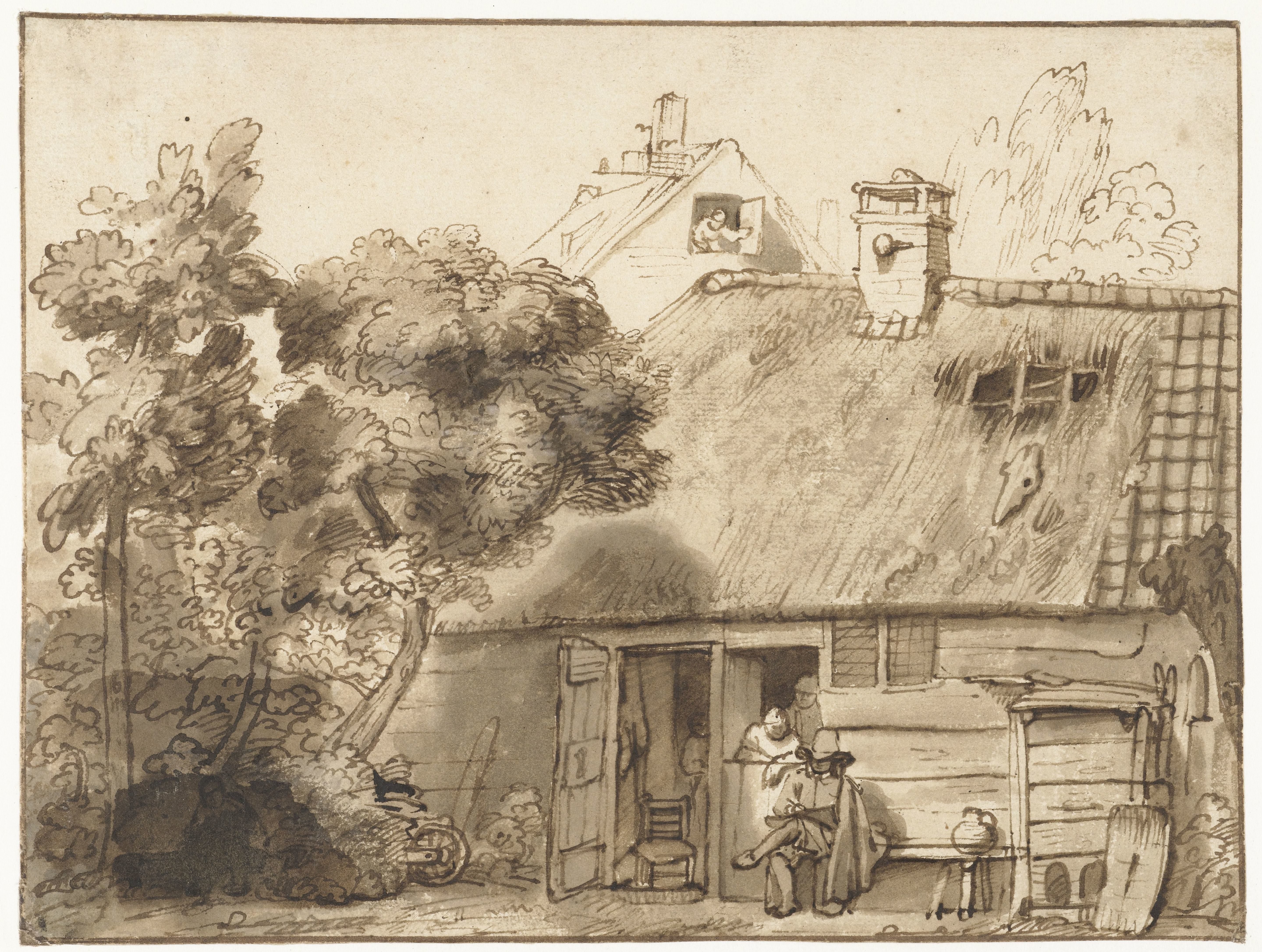 Houten huis en tekenaar