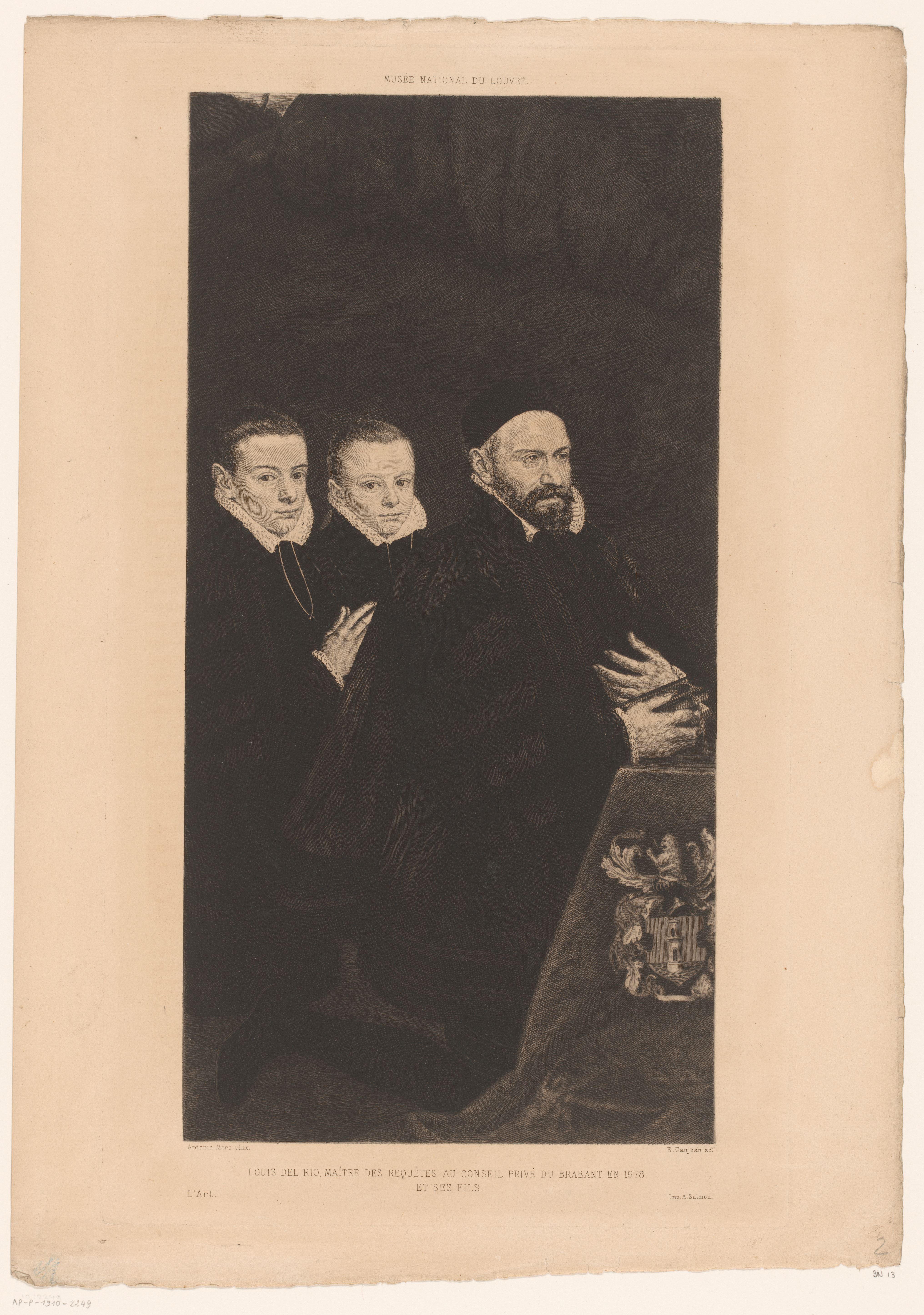Portret van Antonio del Rio met zijn twee zonen