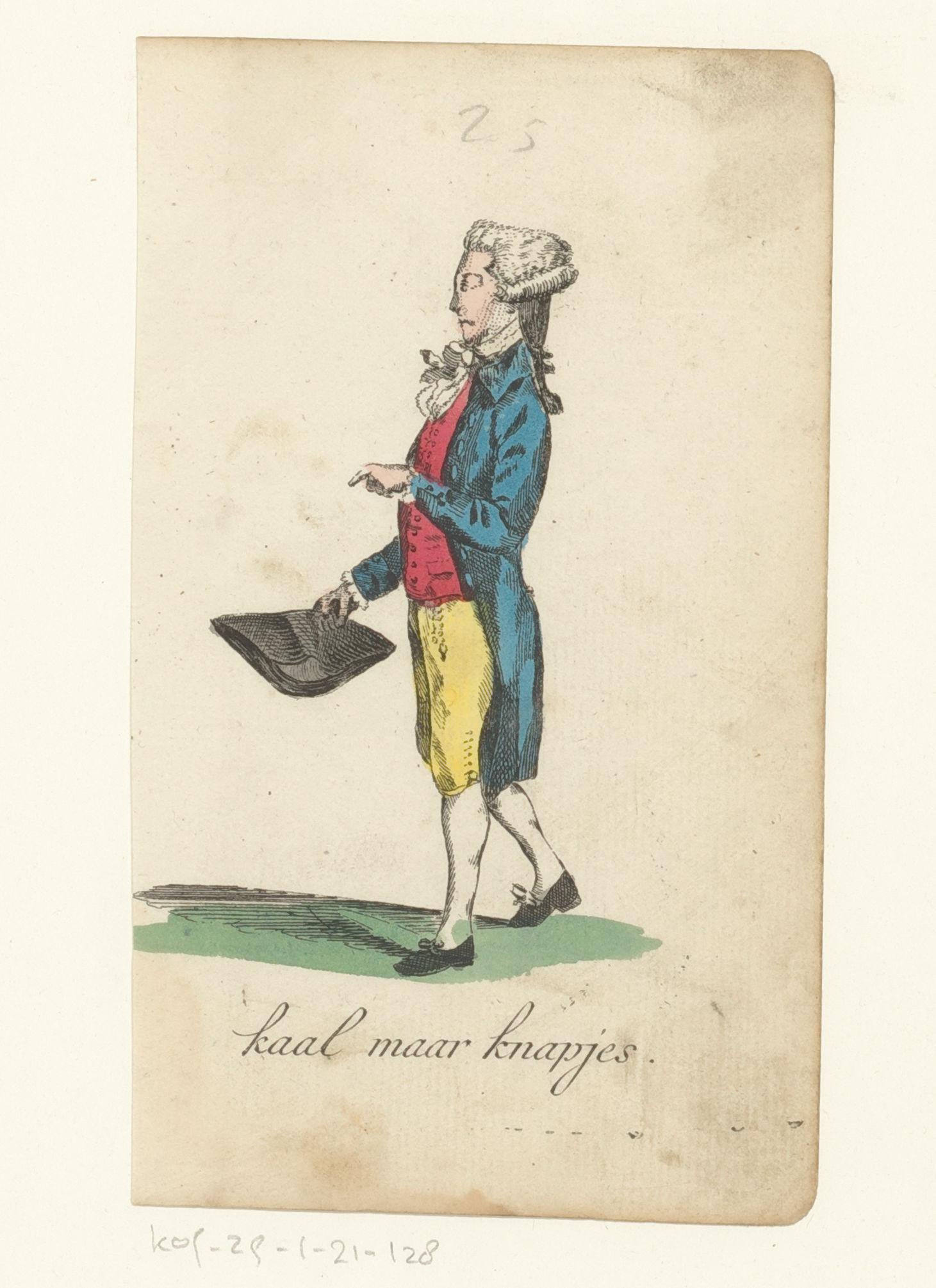 Man met pruik en een steek in zijn hand