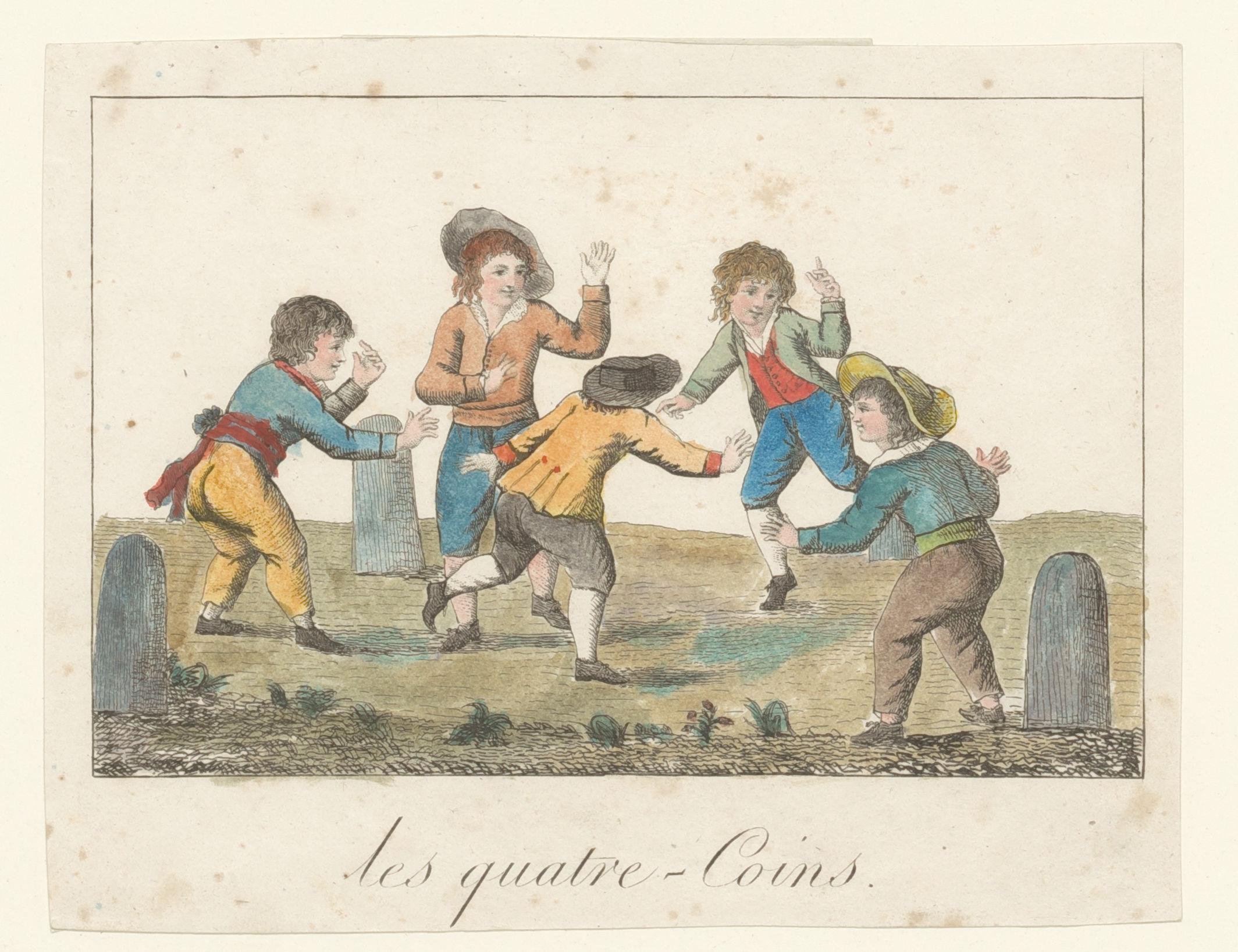 Kinderen spelen een spel de vier hoeken