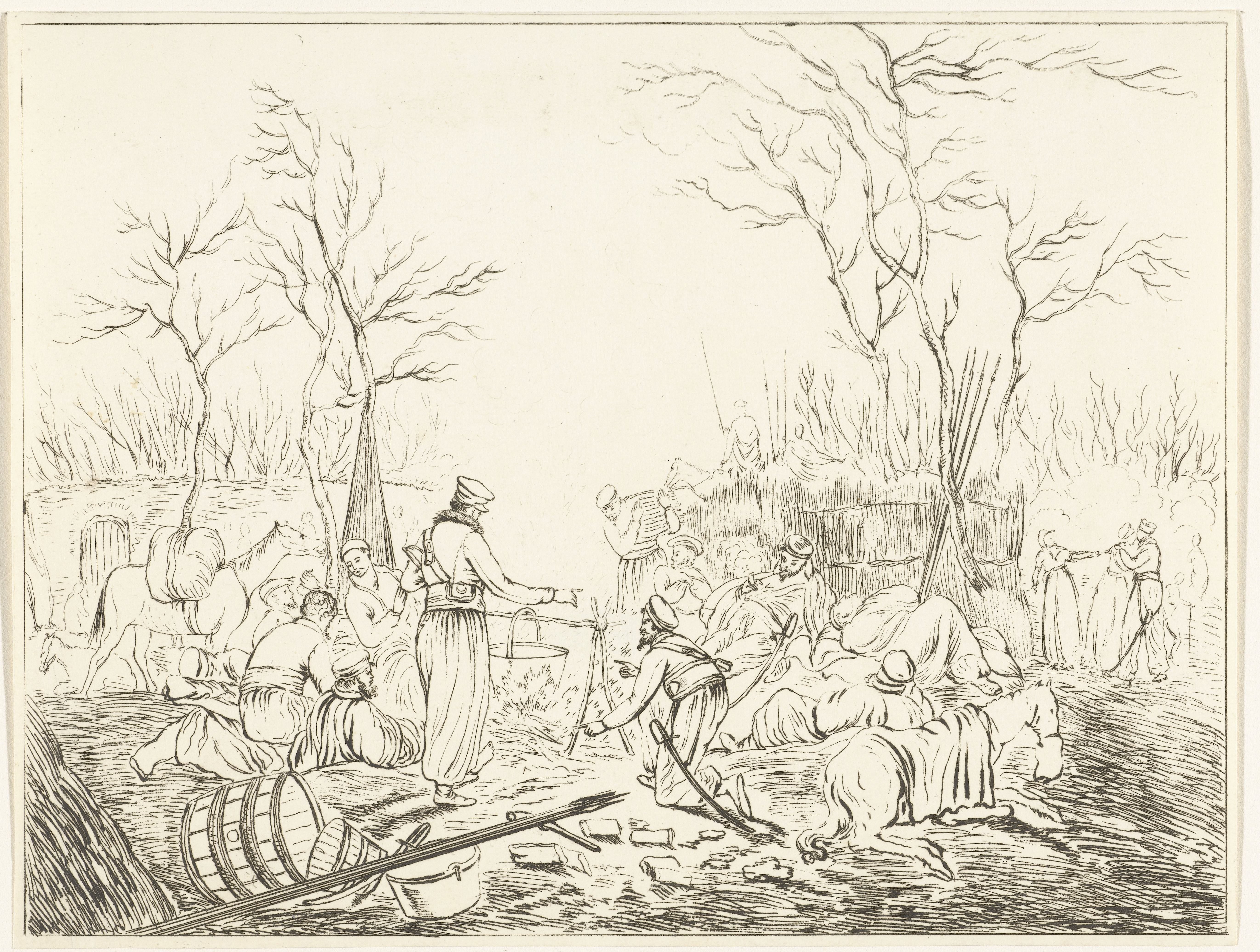 Bivak van Kozakken bij vuur tijdens Franse bezetting in 1813 te Amsterdam