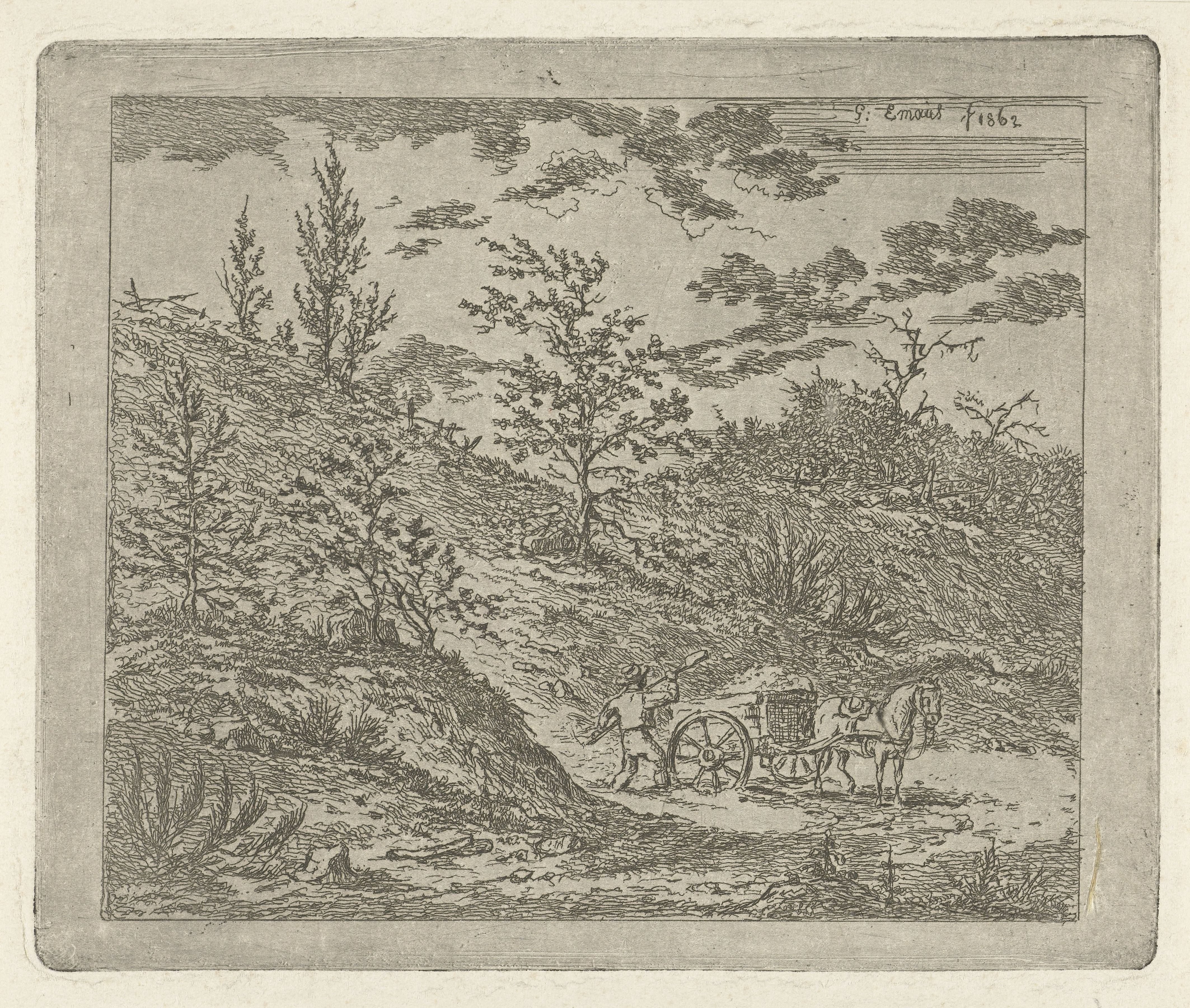 Landschap met paard en wagen