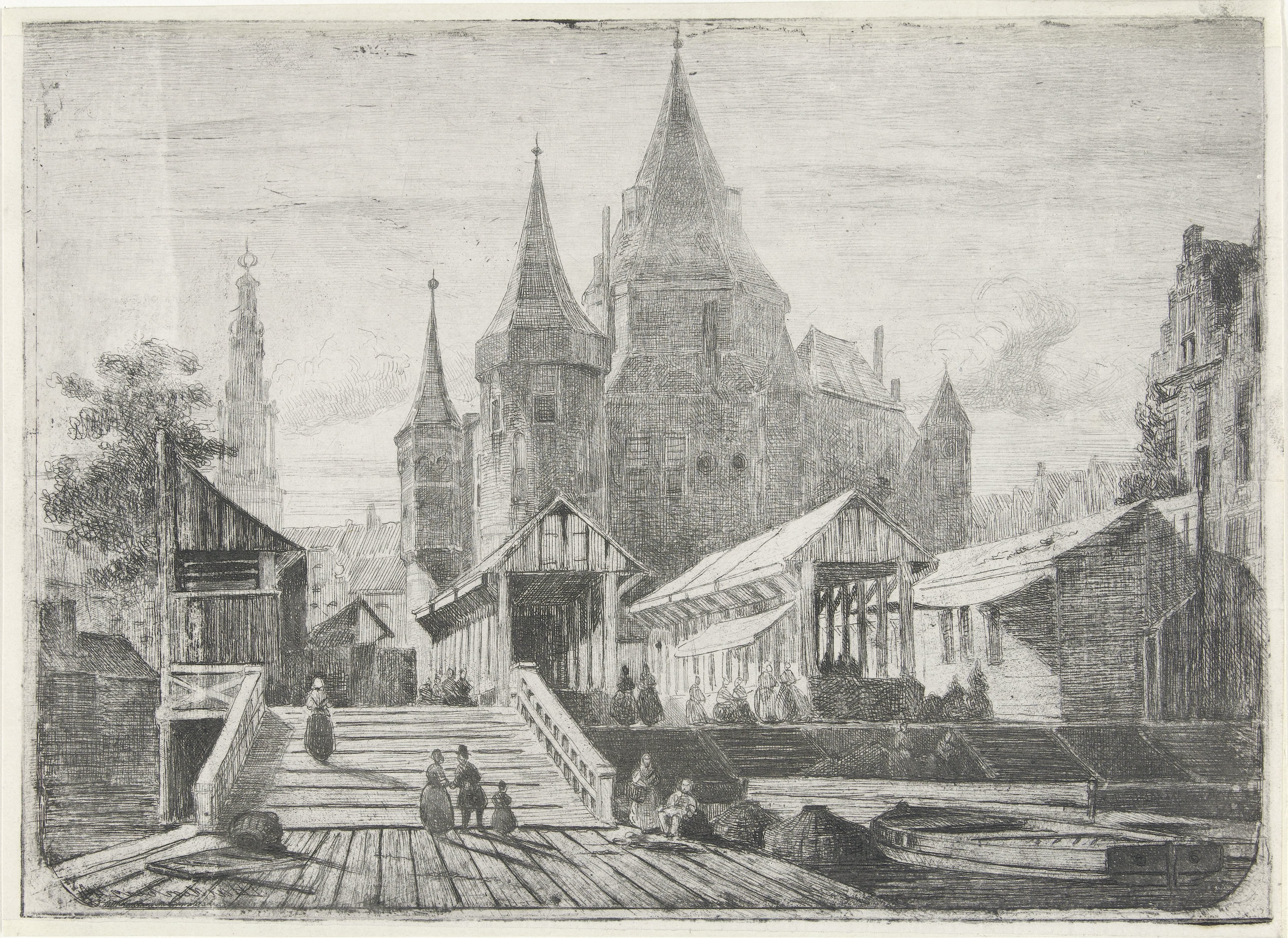 Gezicht op de Nieuwmarkt te Amsterdam