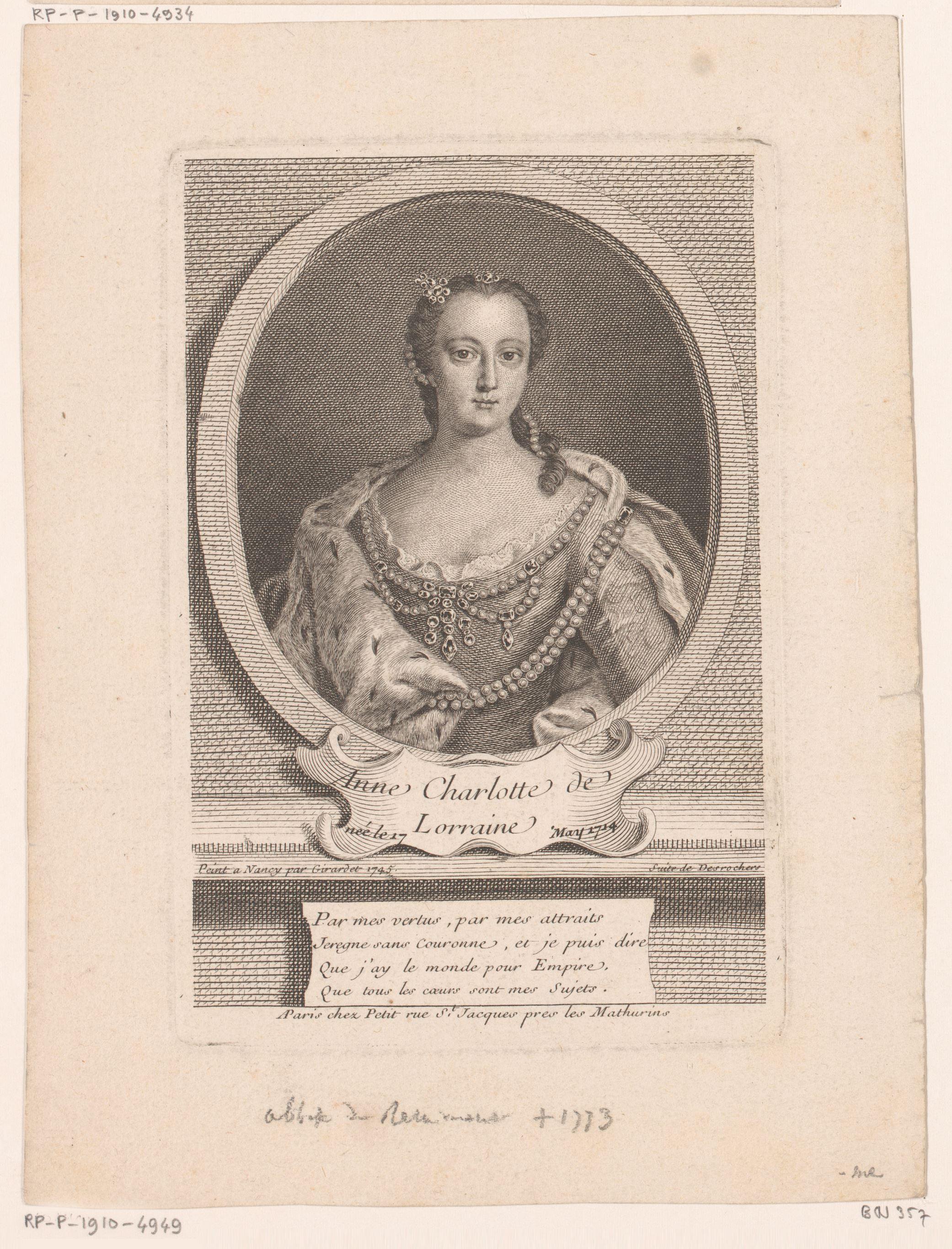Portret van Anne Charlotte de Lorraine