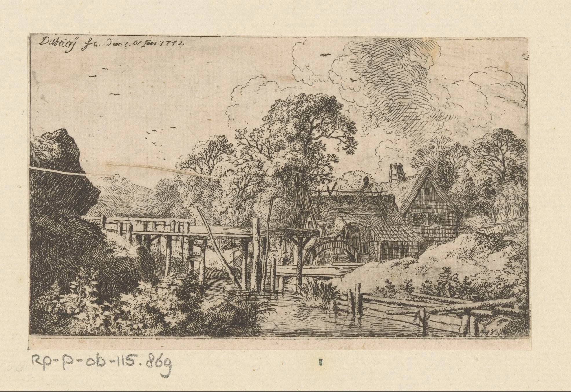 Landschap met watermolen aan de rivier