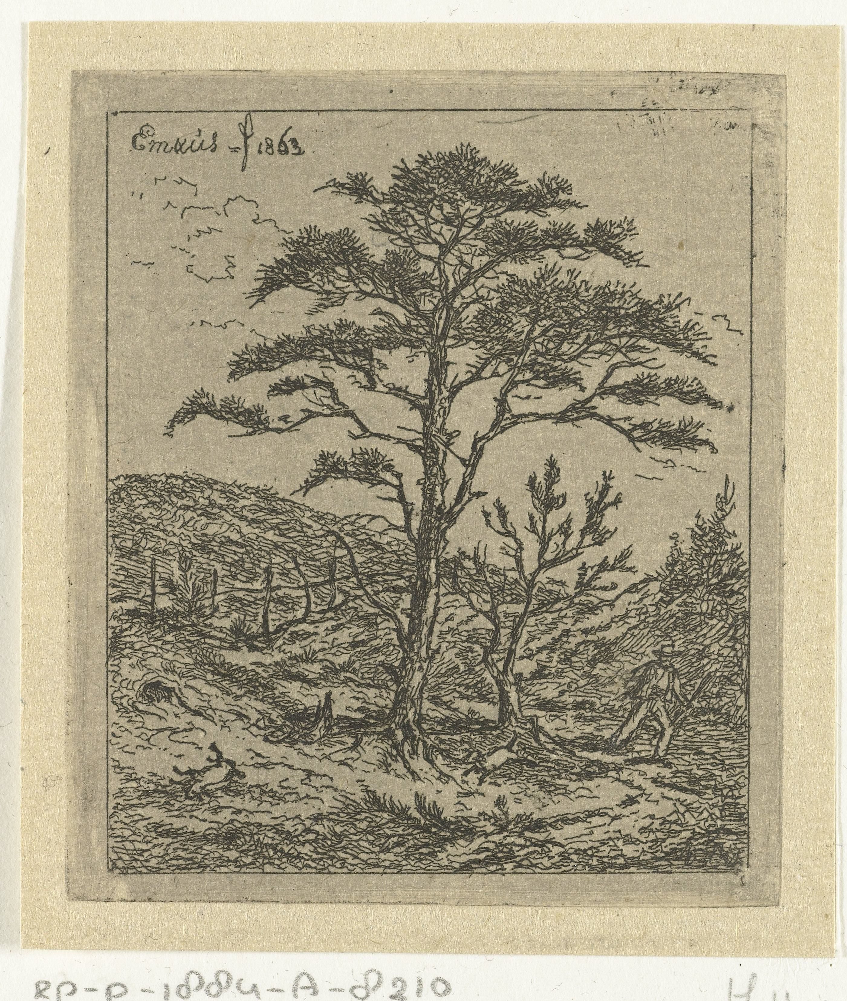 Landschap met jager en den