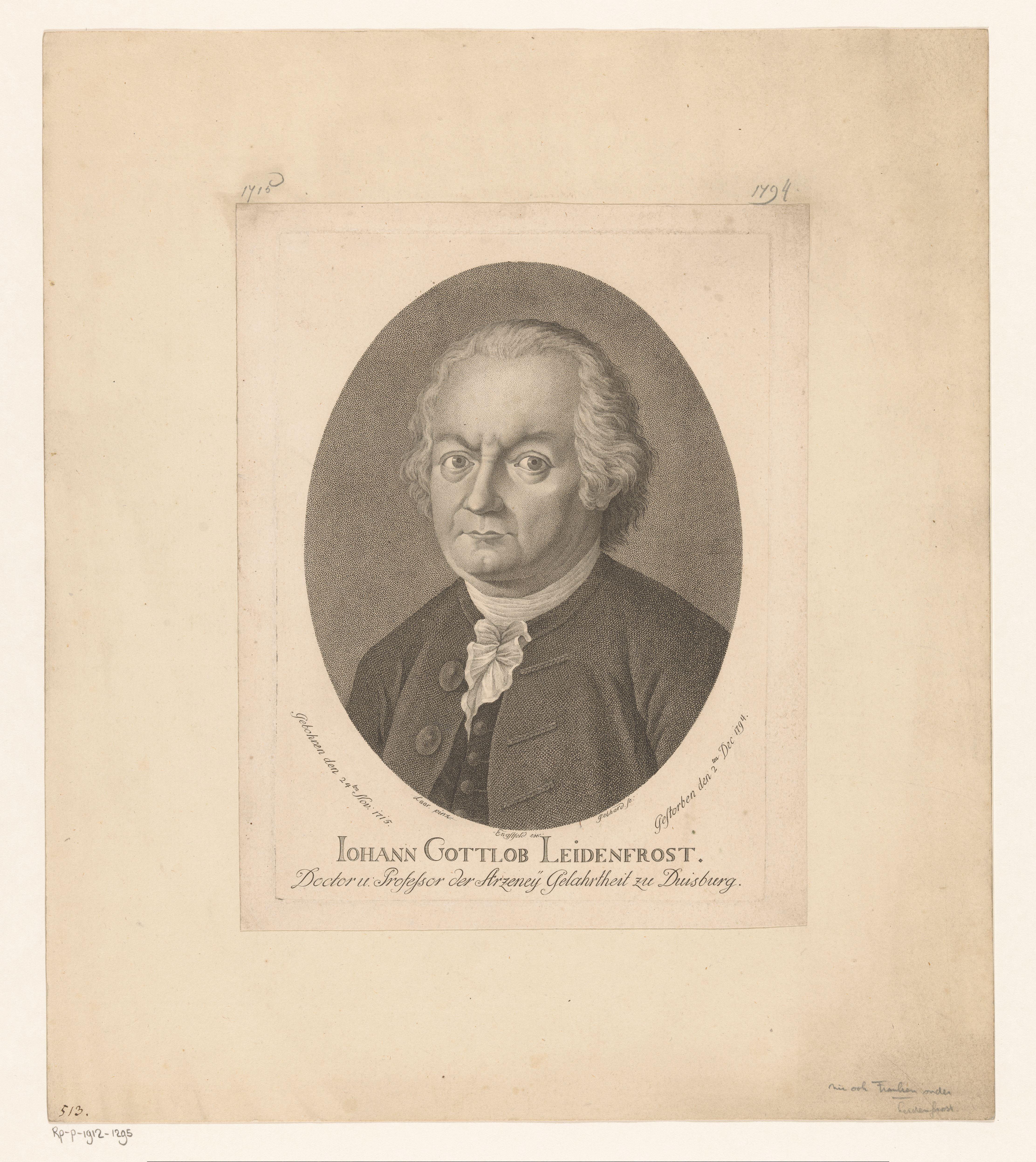 Portret van Johann Gottlob Leidenfrost