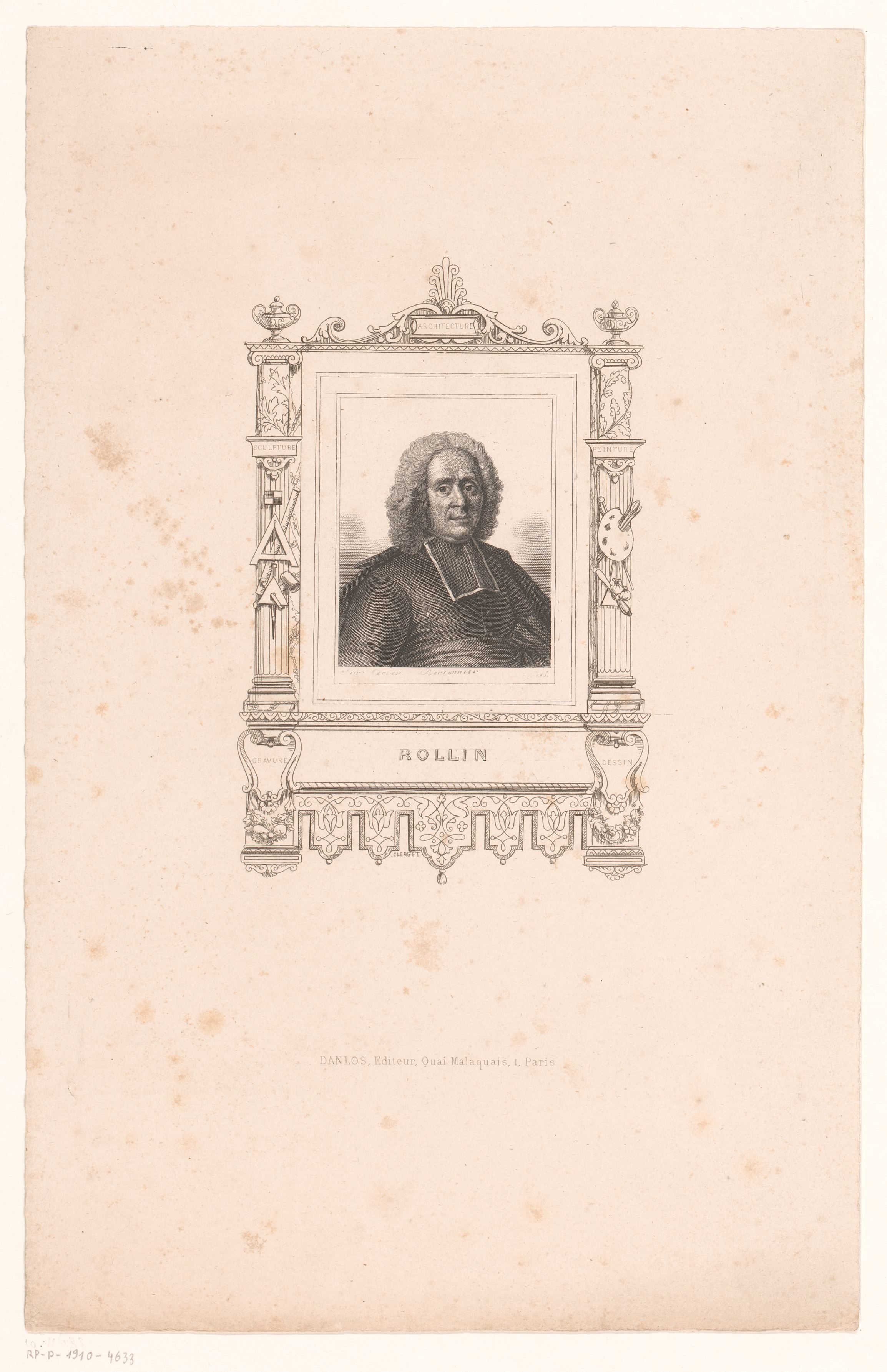 Portret van Chales Rollin in een versierde cartouche