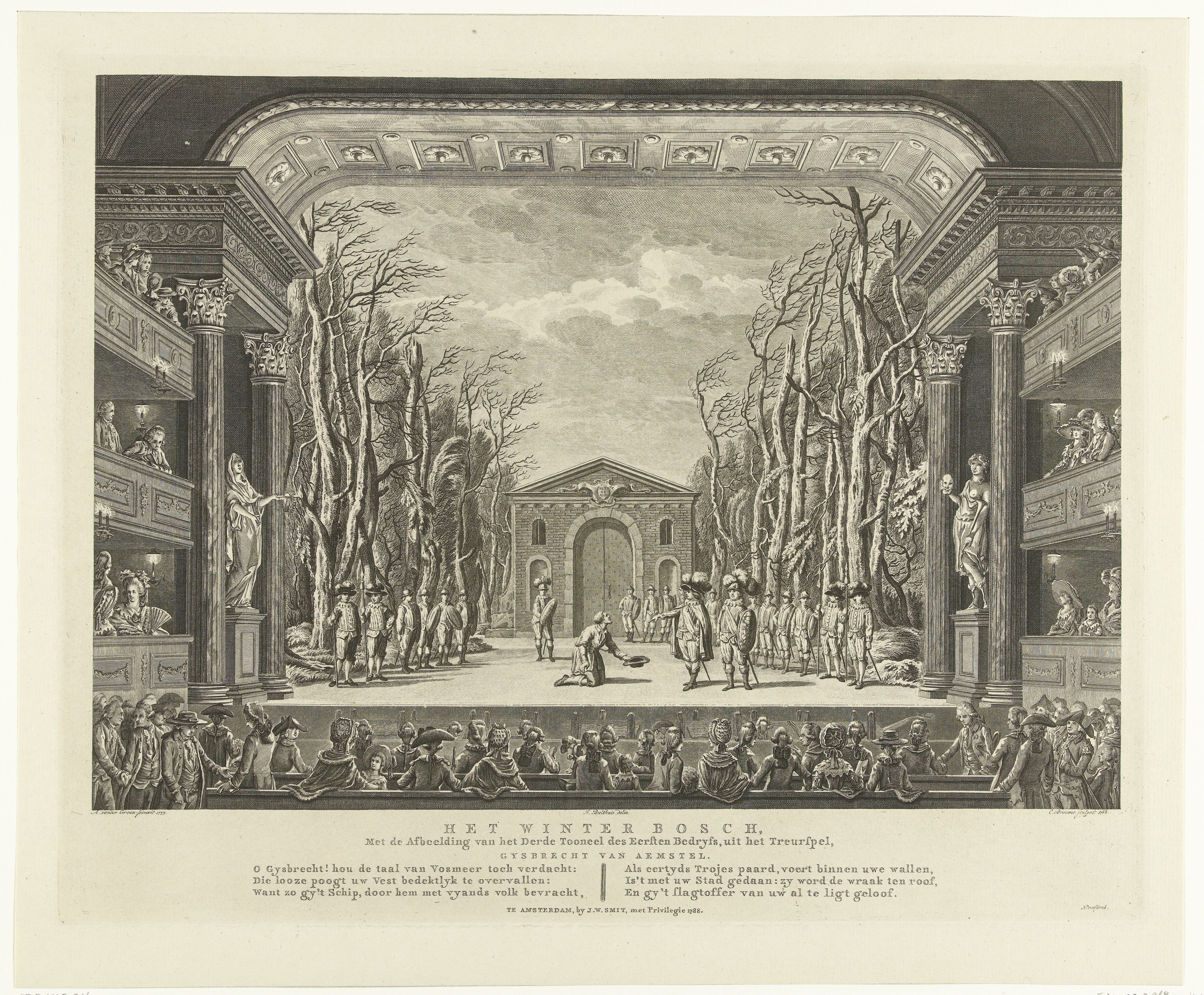 Decor met het winterbos in de Nieuwe Schouwburg te Amsterdam