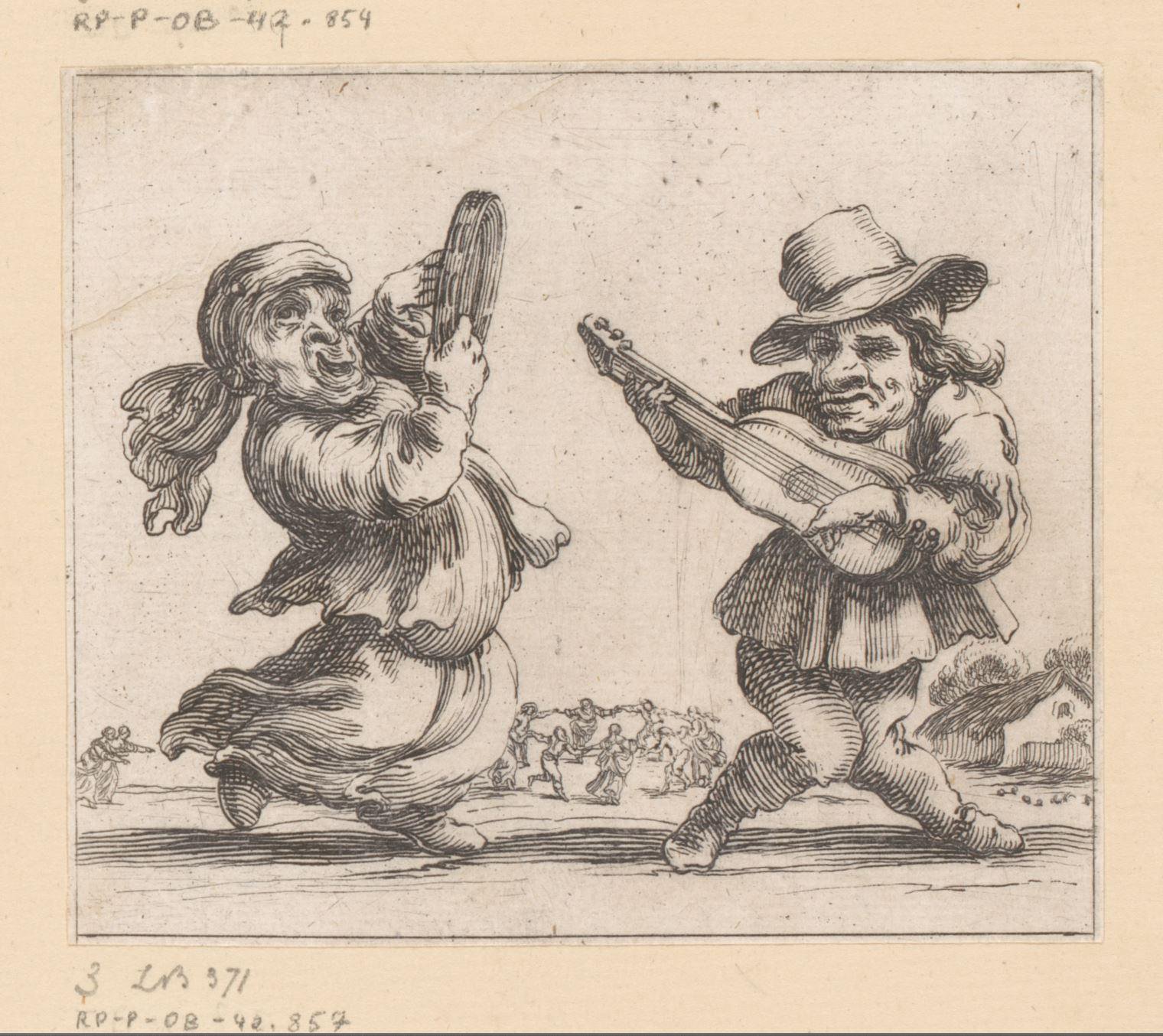 Karikaturale weergave van musicerende mannen