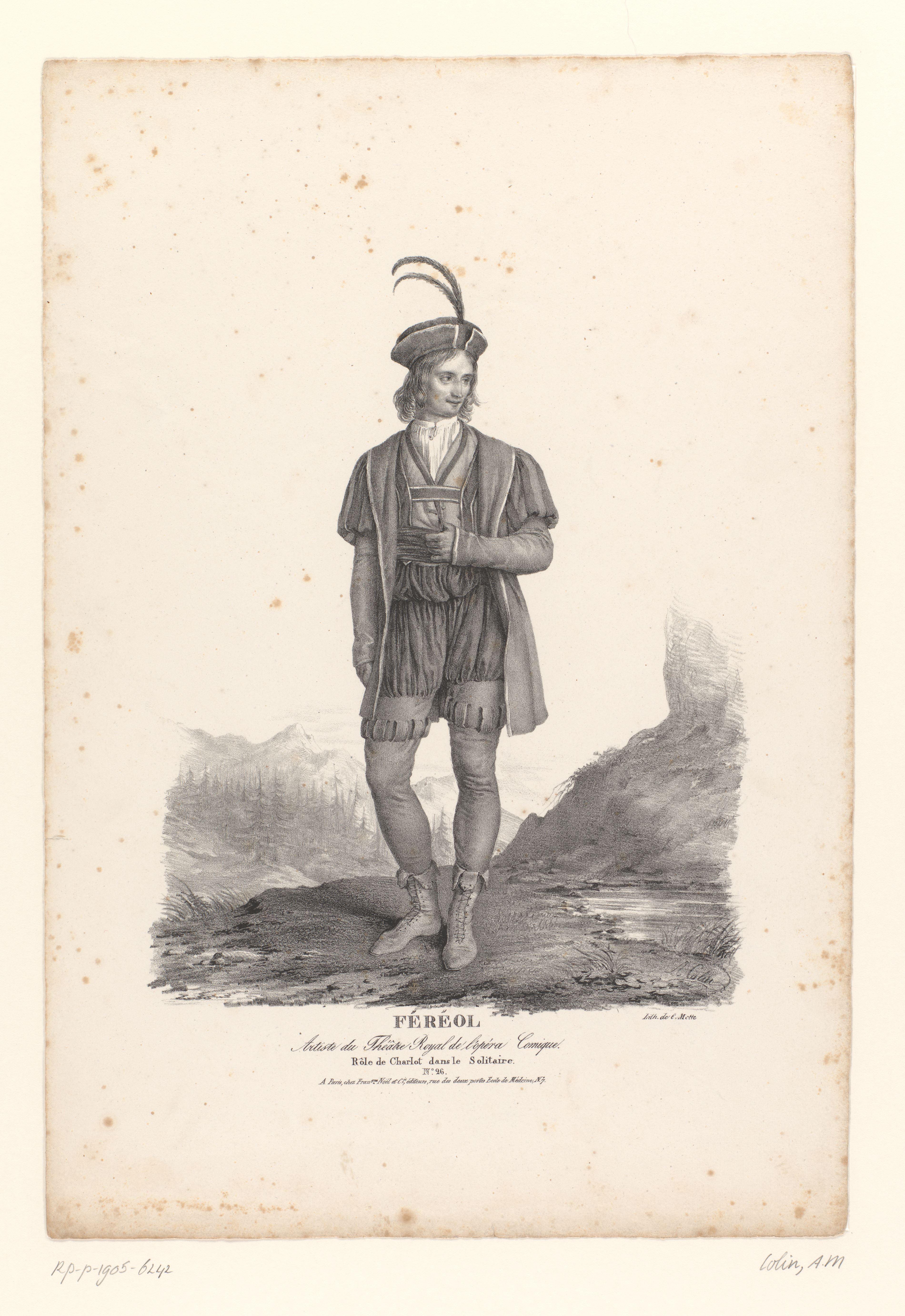 Portret van Louis Féréol als Charlot in de opera Le Solitaire