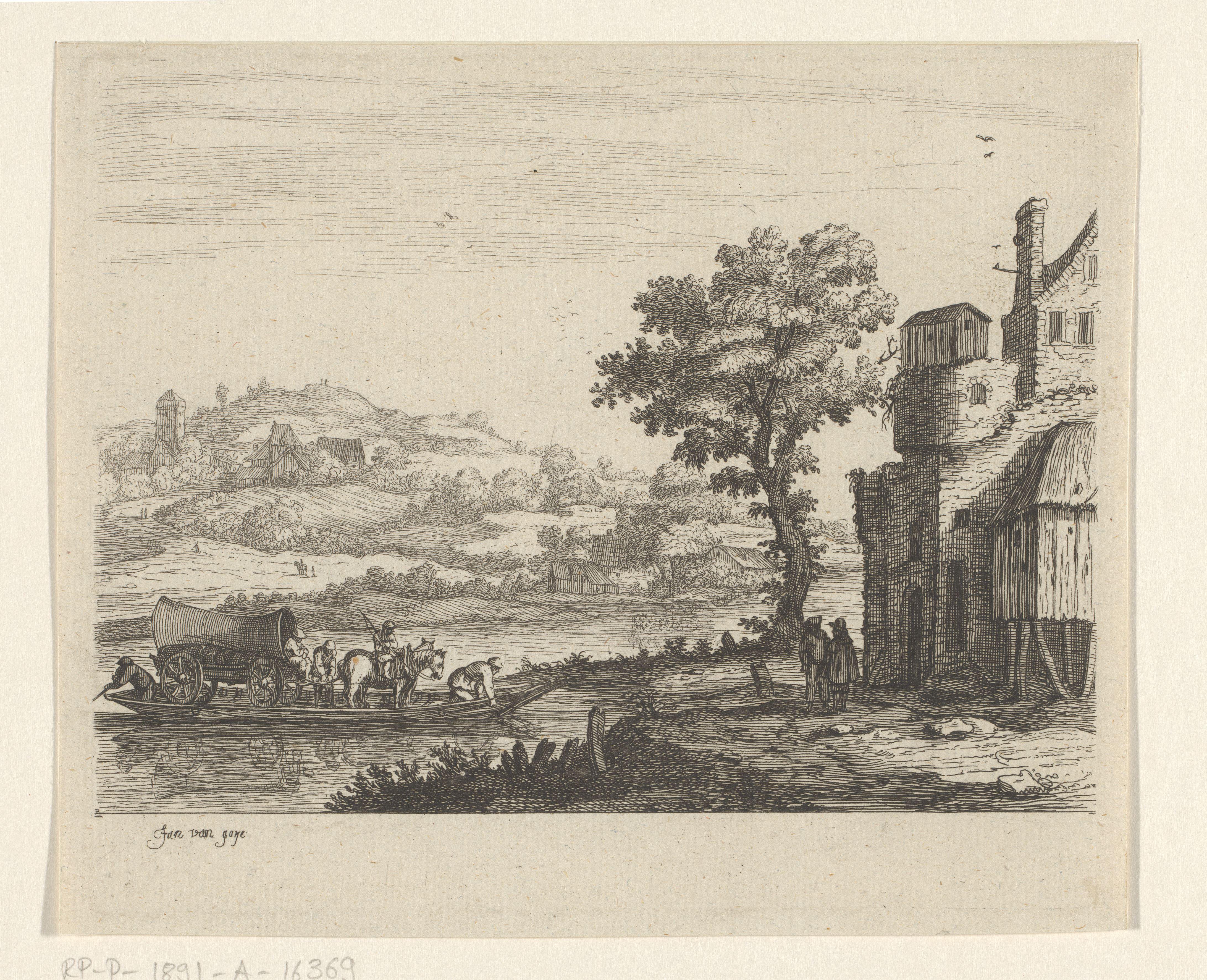 Rivierlandschap met veerboot