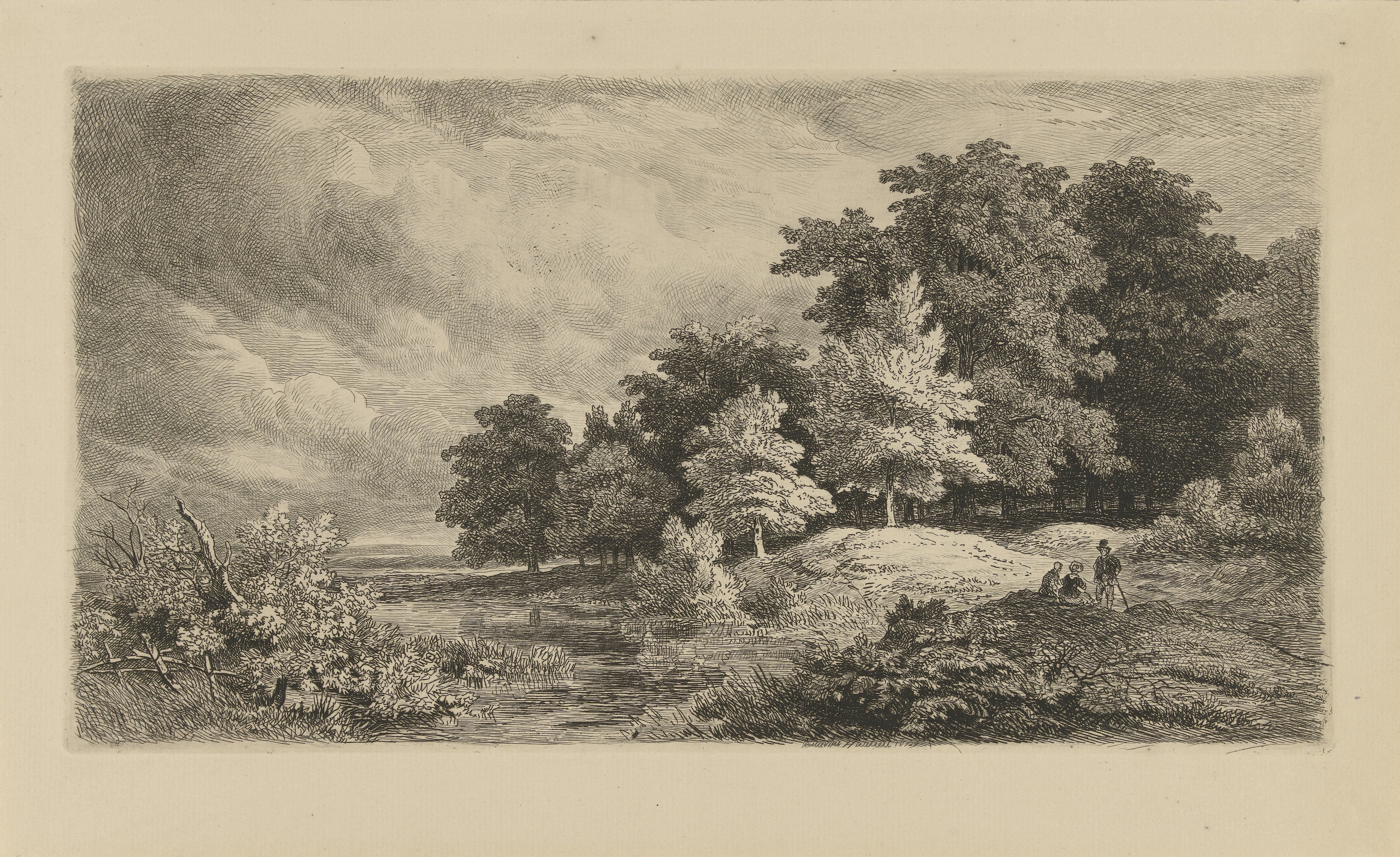 Landschap met figuren op een bospad