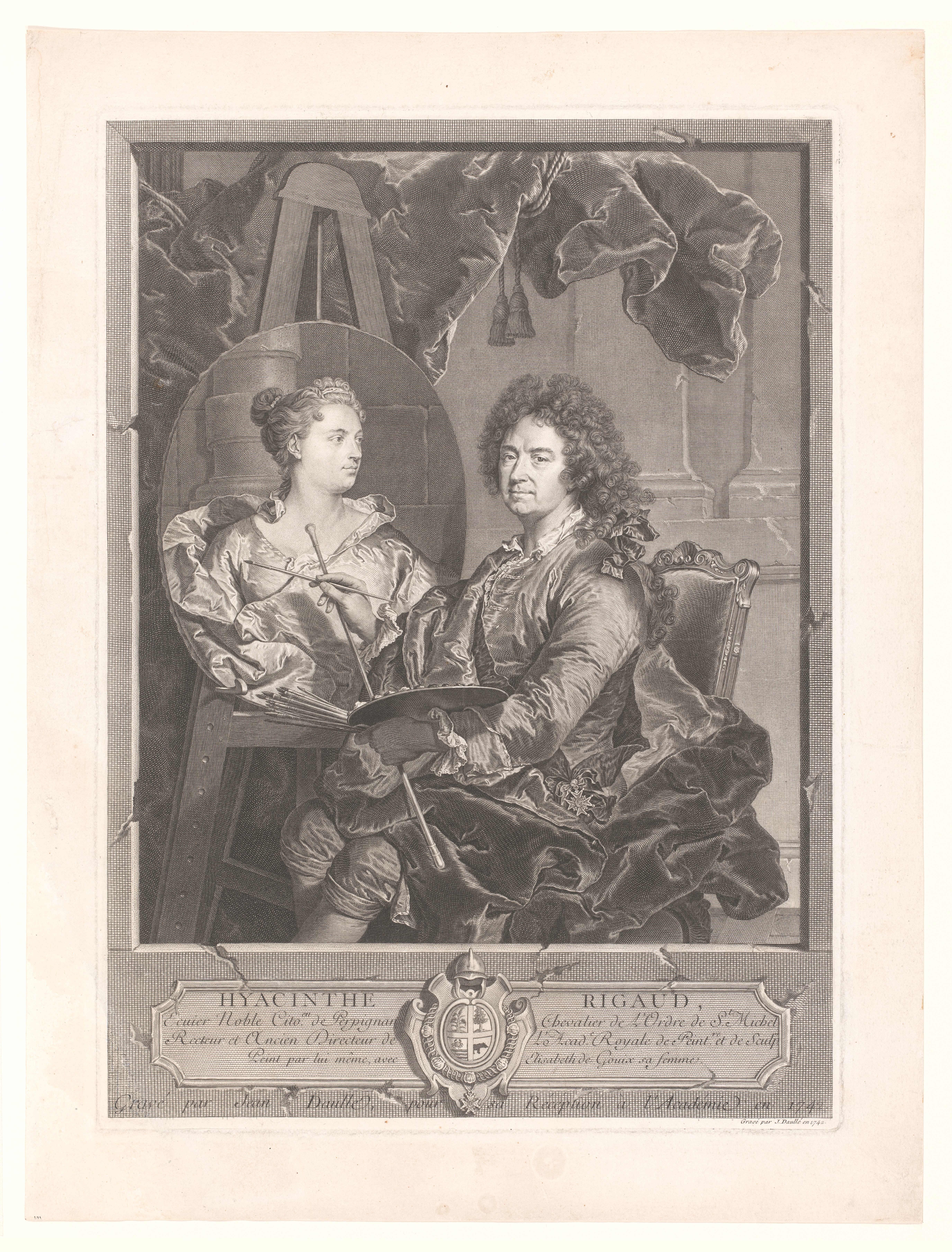 Portret van Hyacinthe Rigaud aan zijn schildersezel