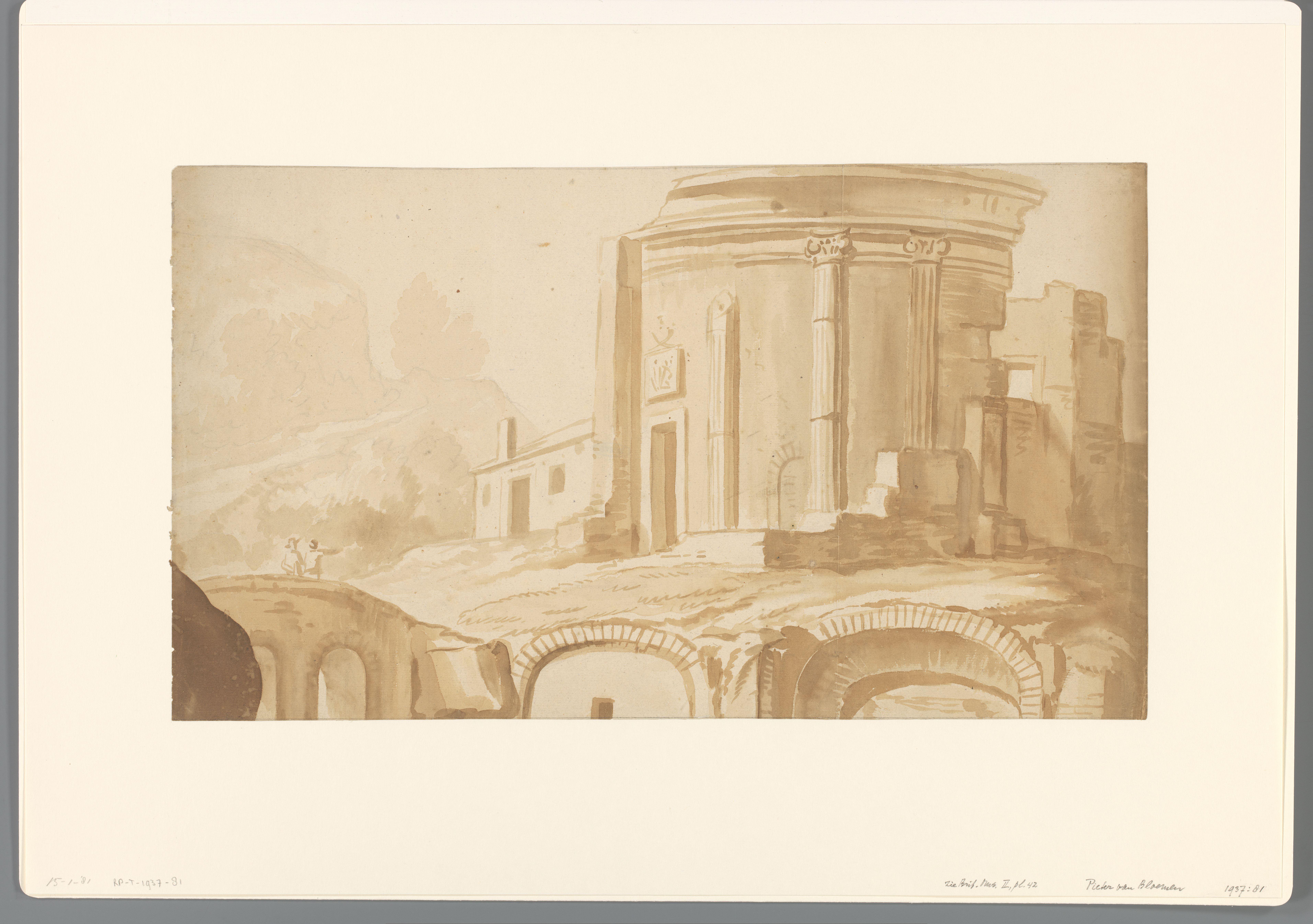 Italiaans landschap met ruïne van tempel