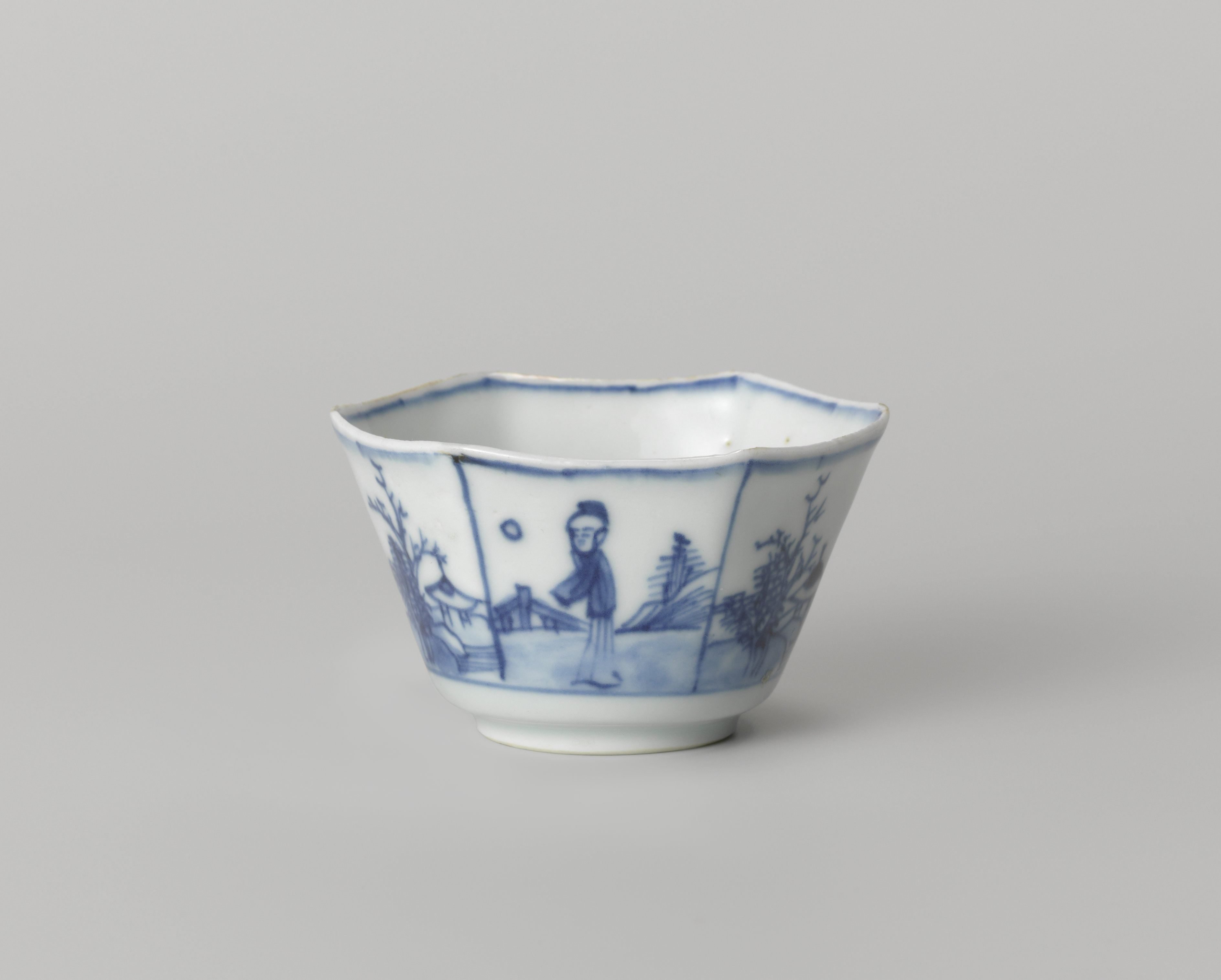 Hexagonal cup with landscapes and figures