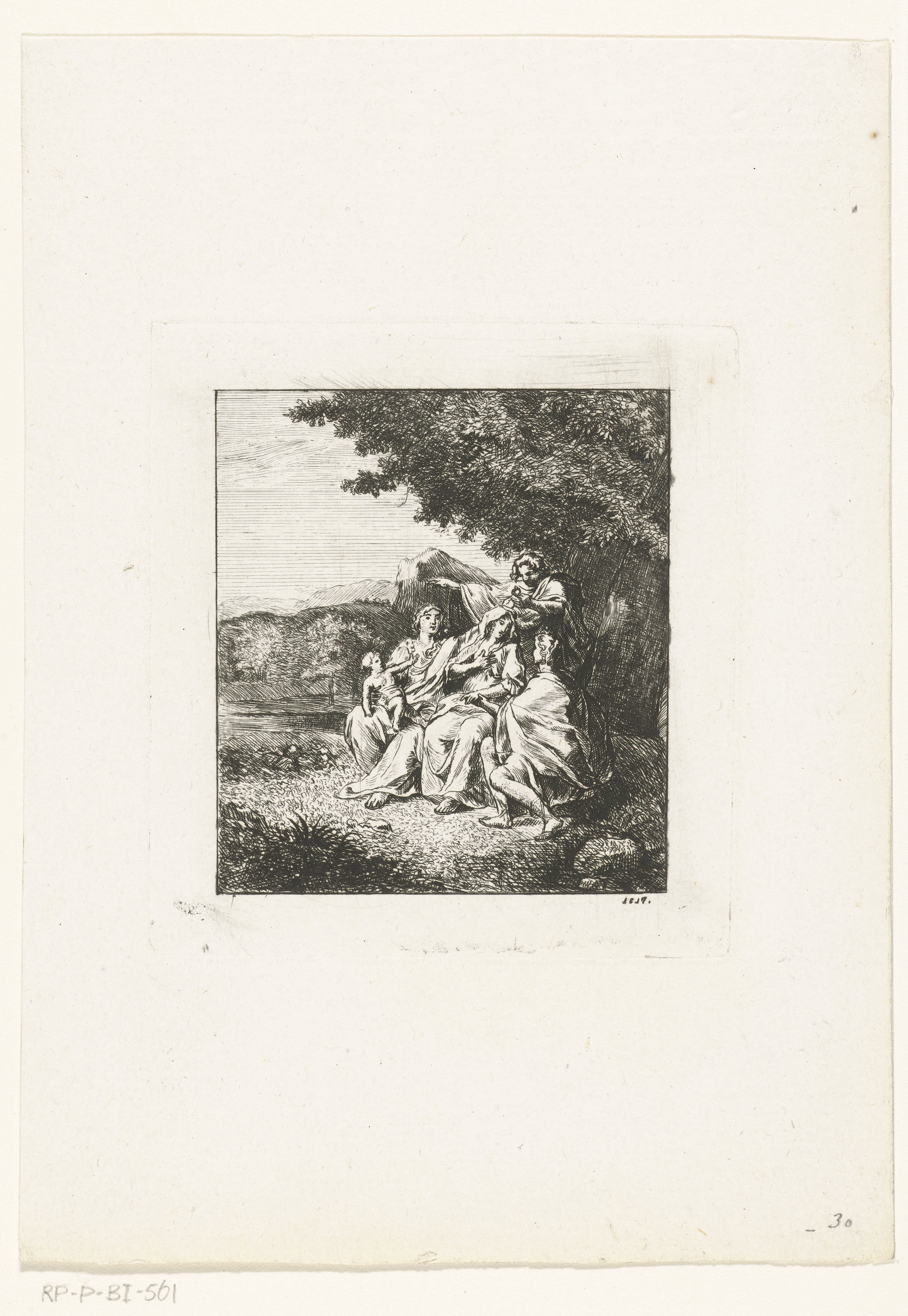 Landschap met twee vrouwen met kind en twee mannen