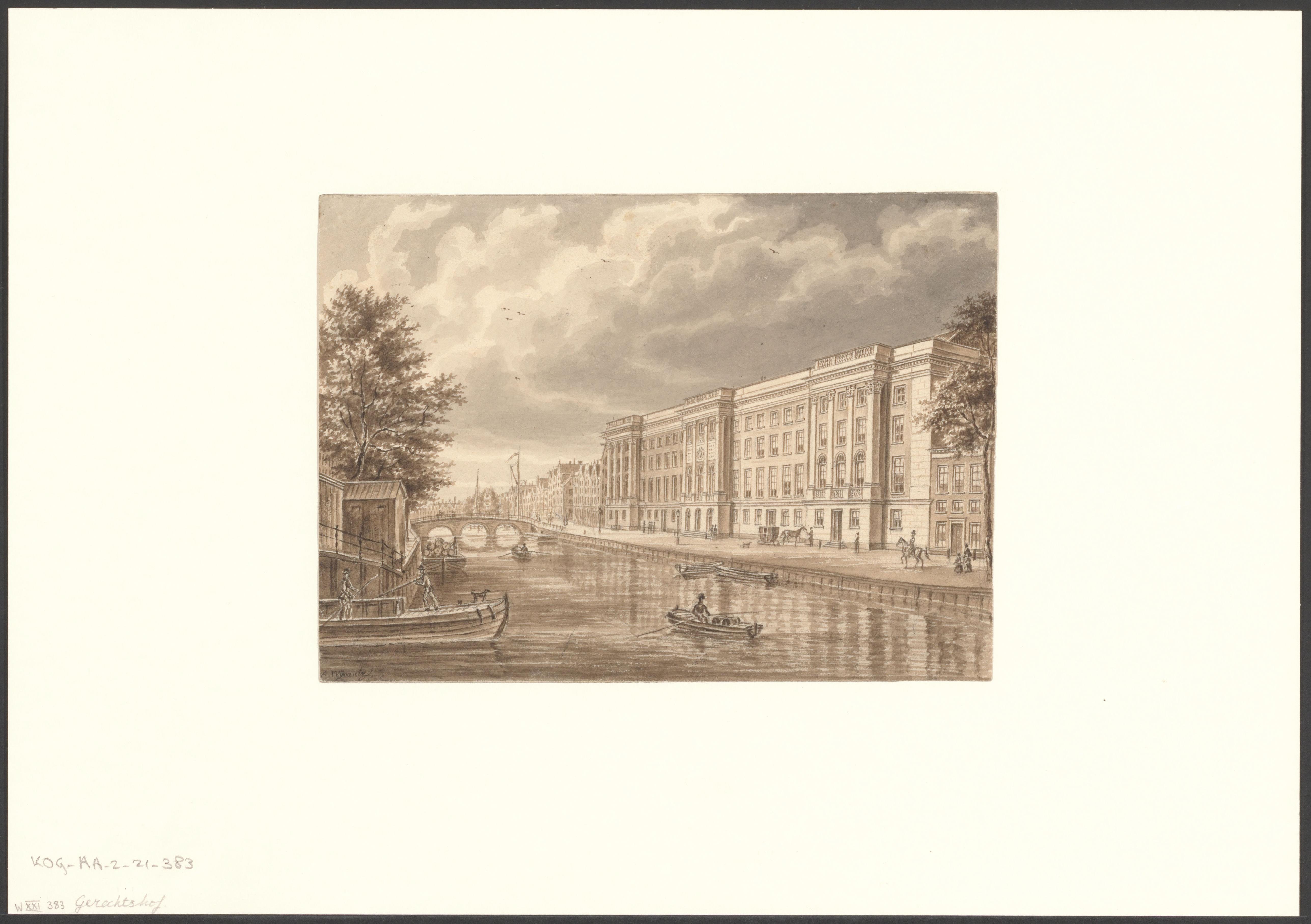 Gezicht op het Paleis van Justitie aan de Prinsengracht