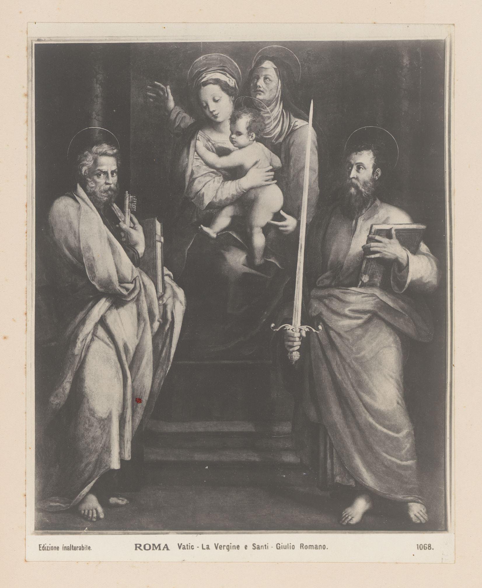 Fotoreproductie van schilderij Maria en heiligen door Giulio Romano, Vaticaan