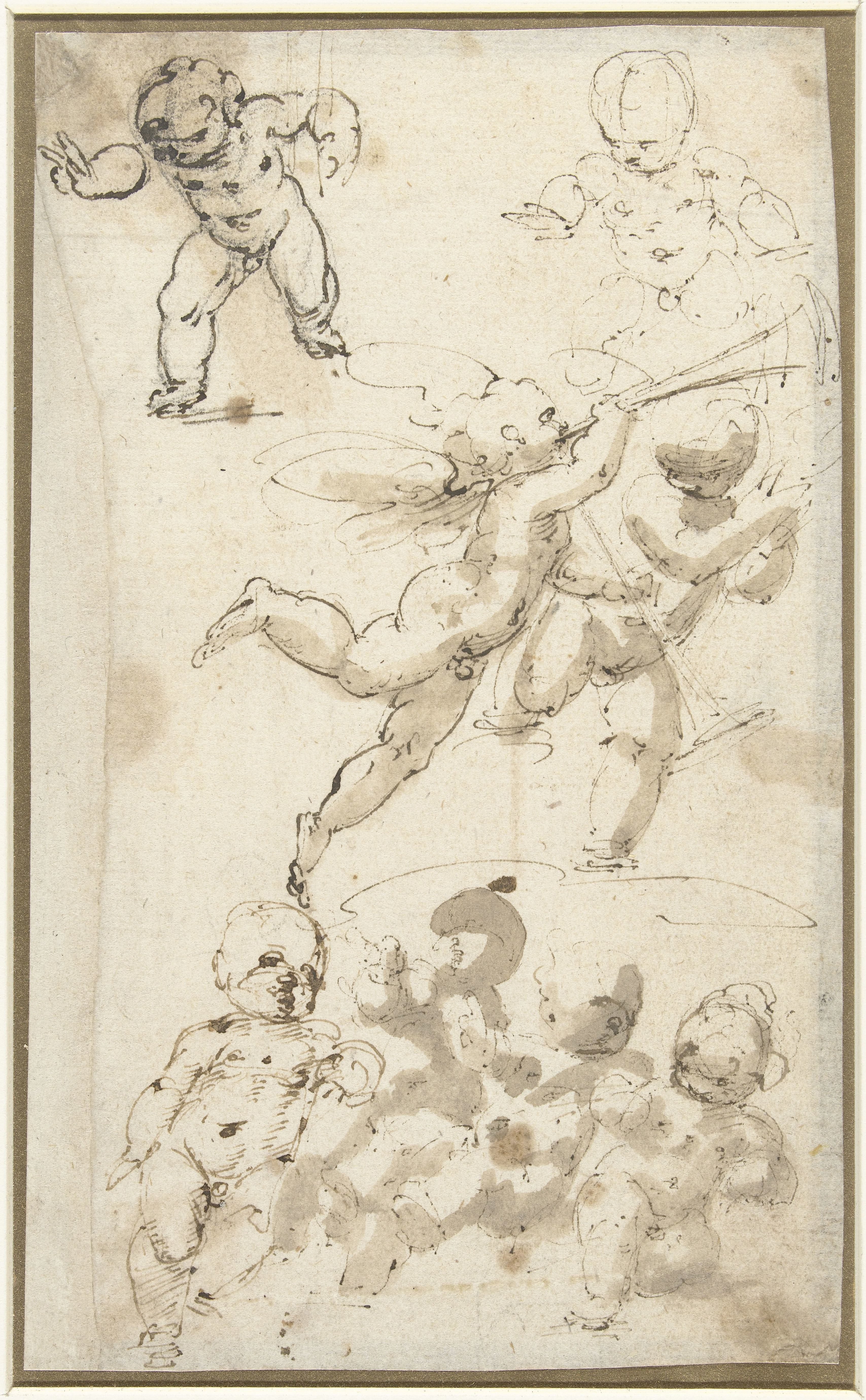 Putti en een zwevende engel