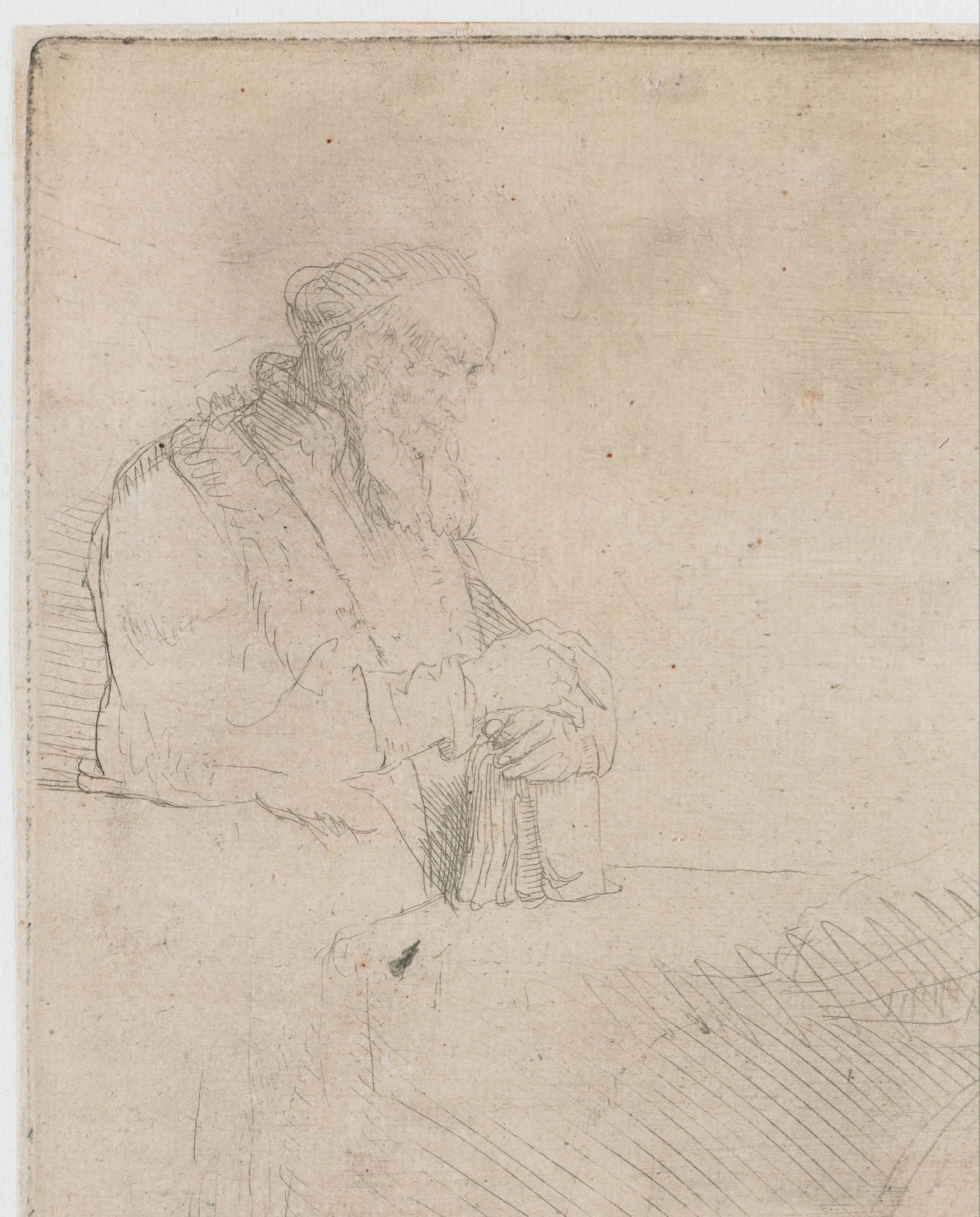 Old Man Lost in Meditation, Leaning on a Book
