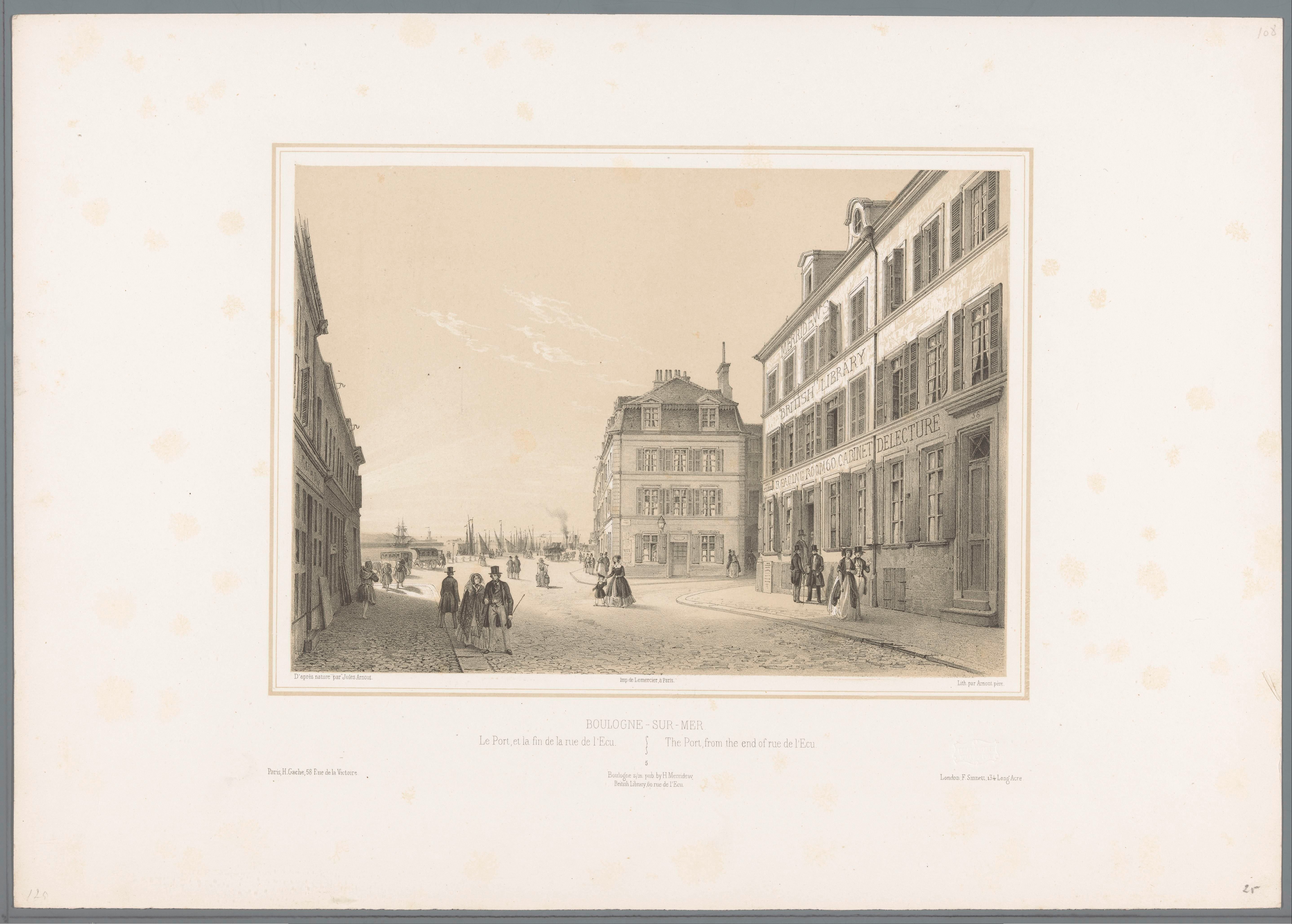 Zicht op de haven van Boulogne-sur-Mer aan het eind van de Rue de l'Écru