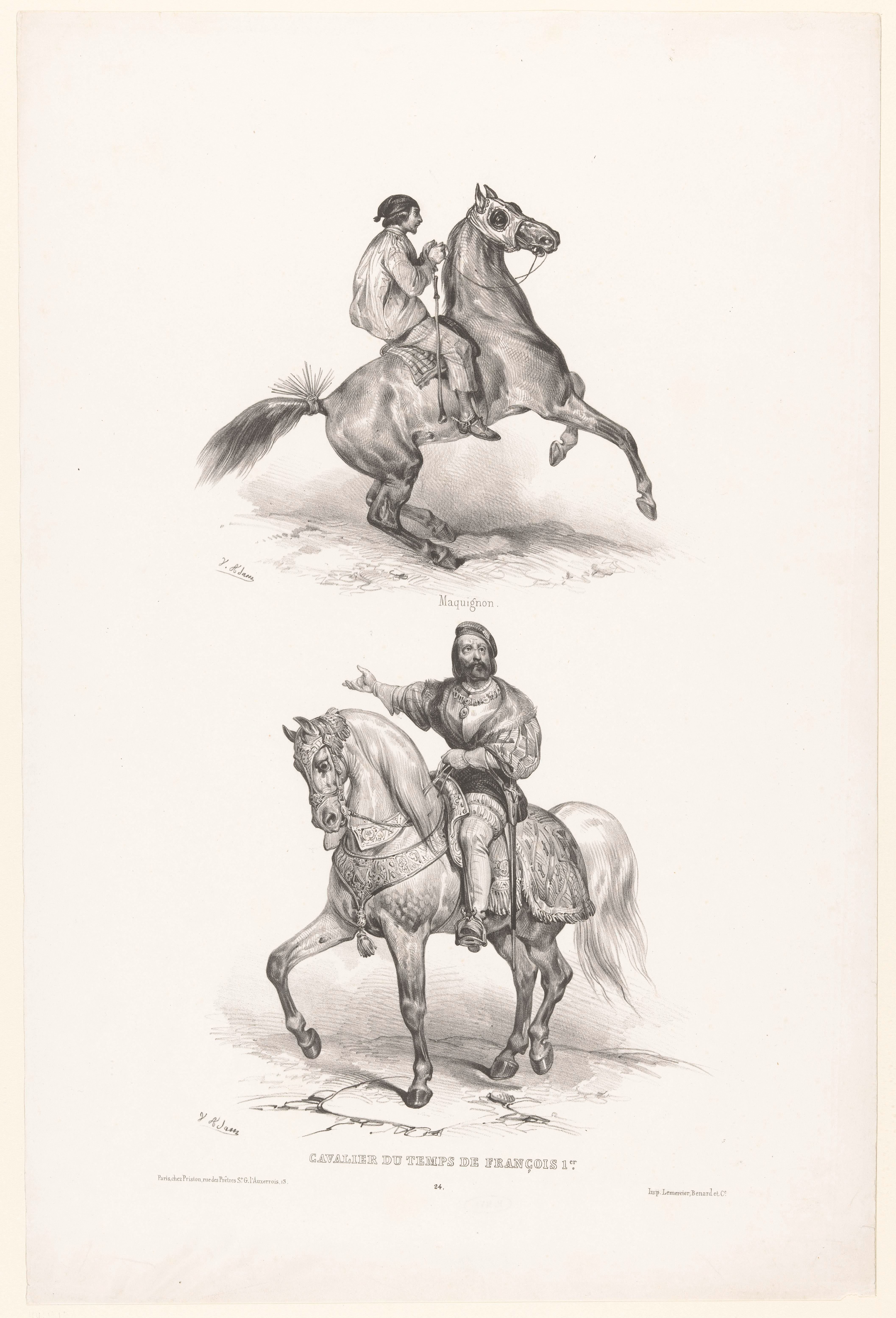 Twee voorstellingen met een paardenhandelaar en een edelman uit de tijd van Frans I van Frankrijk