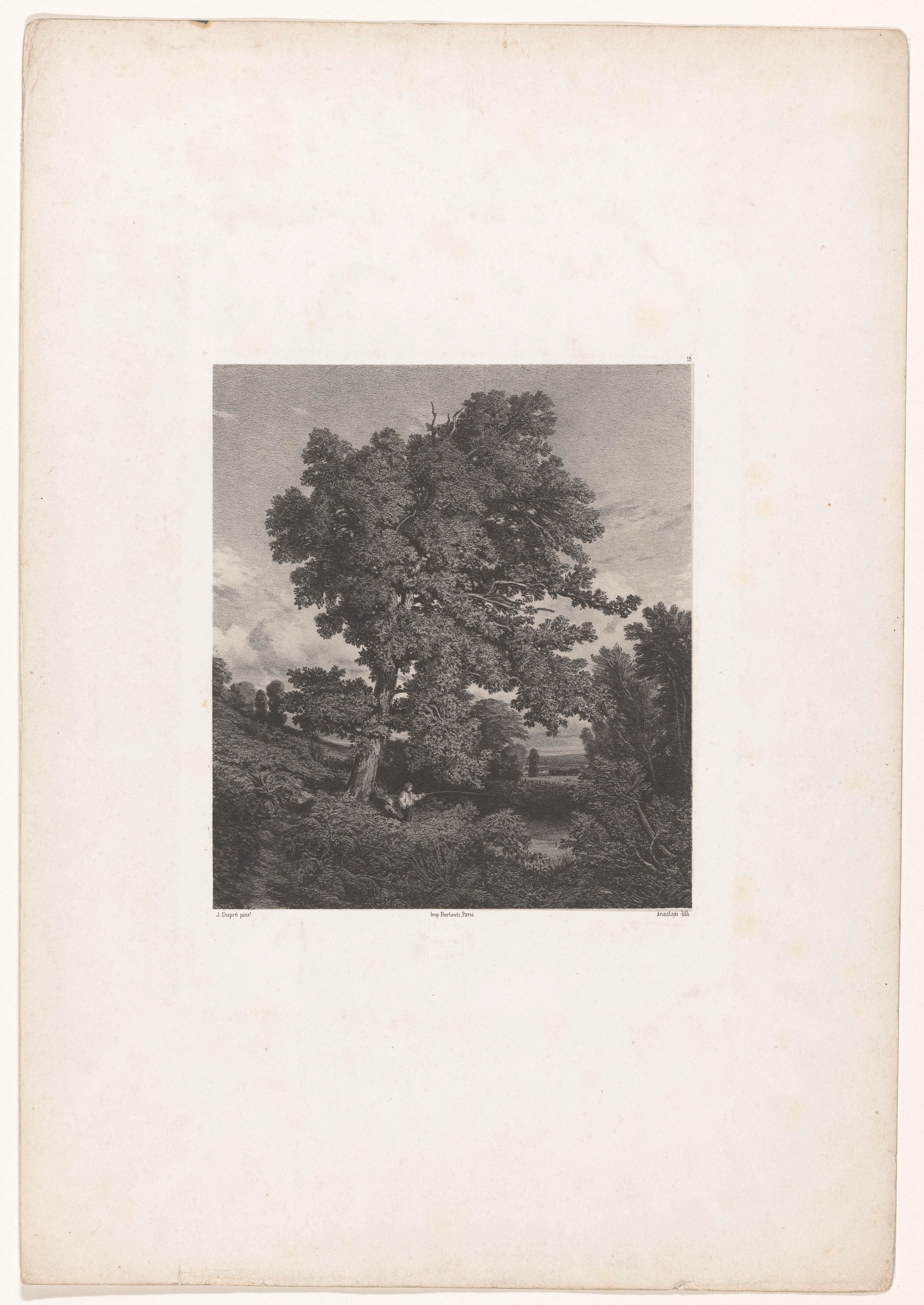 Landschap met visser onder een eik