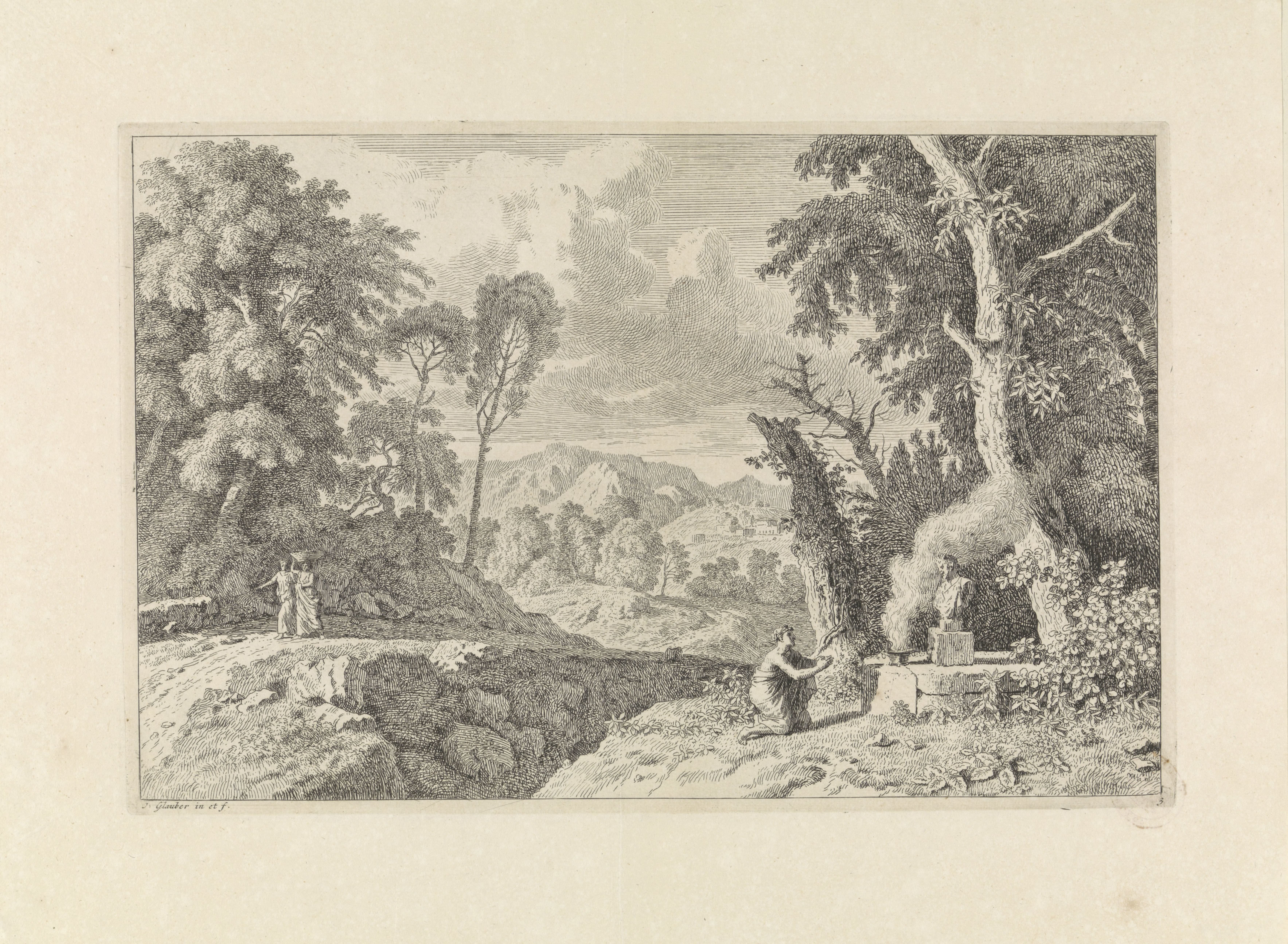 Arcadisch landschap met een offer aan Pan