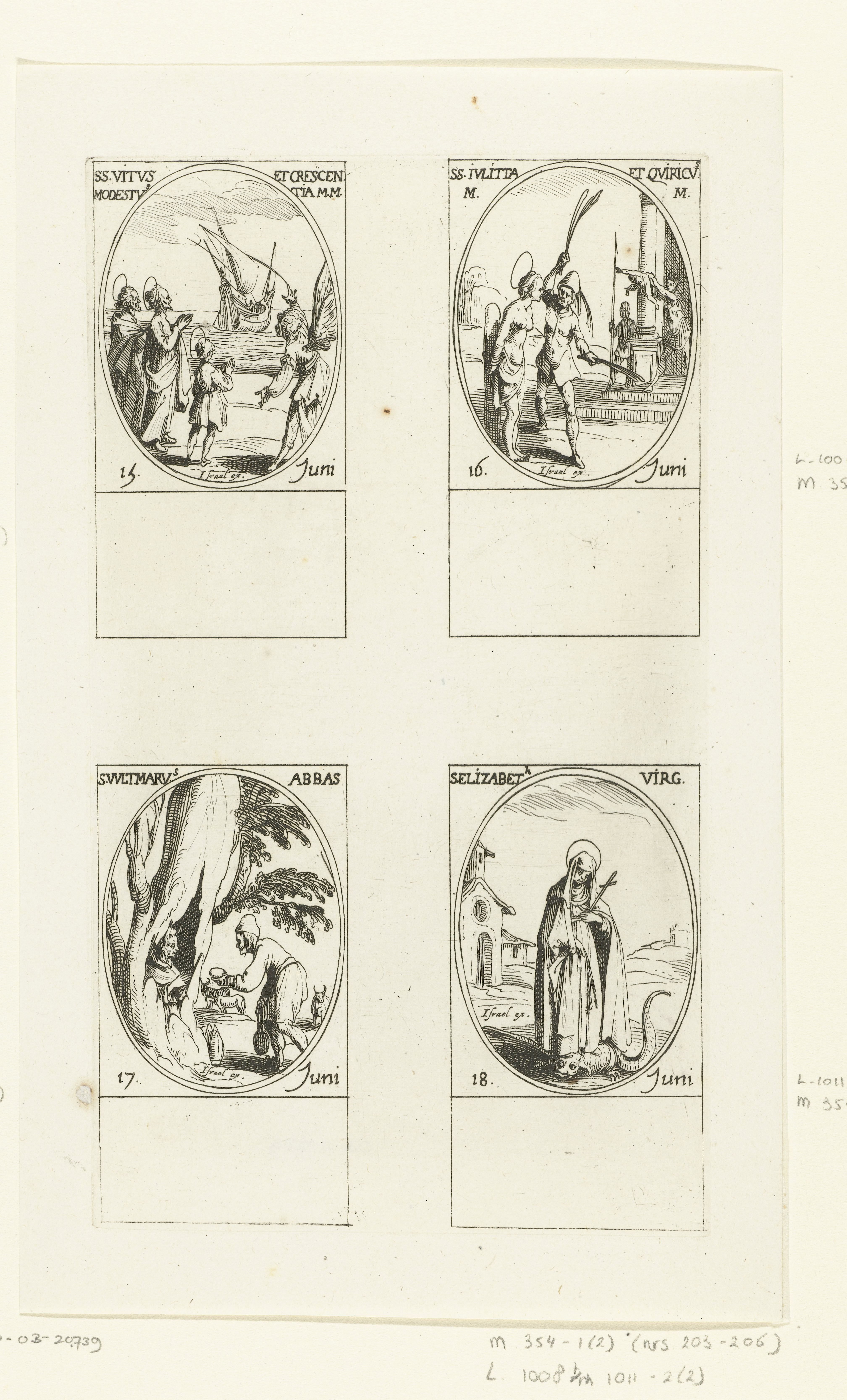 Heilige Vitus, Heilige Crescentia en Heilige Modestus van Lucania, Heilige Julitta en Heilige Quiricus van Tarsus, Heilige Wulmar van Boulogne, Heilige Elisabeth van Schönau (15-18 juni)