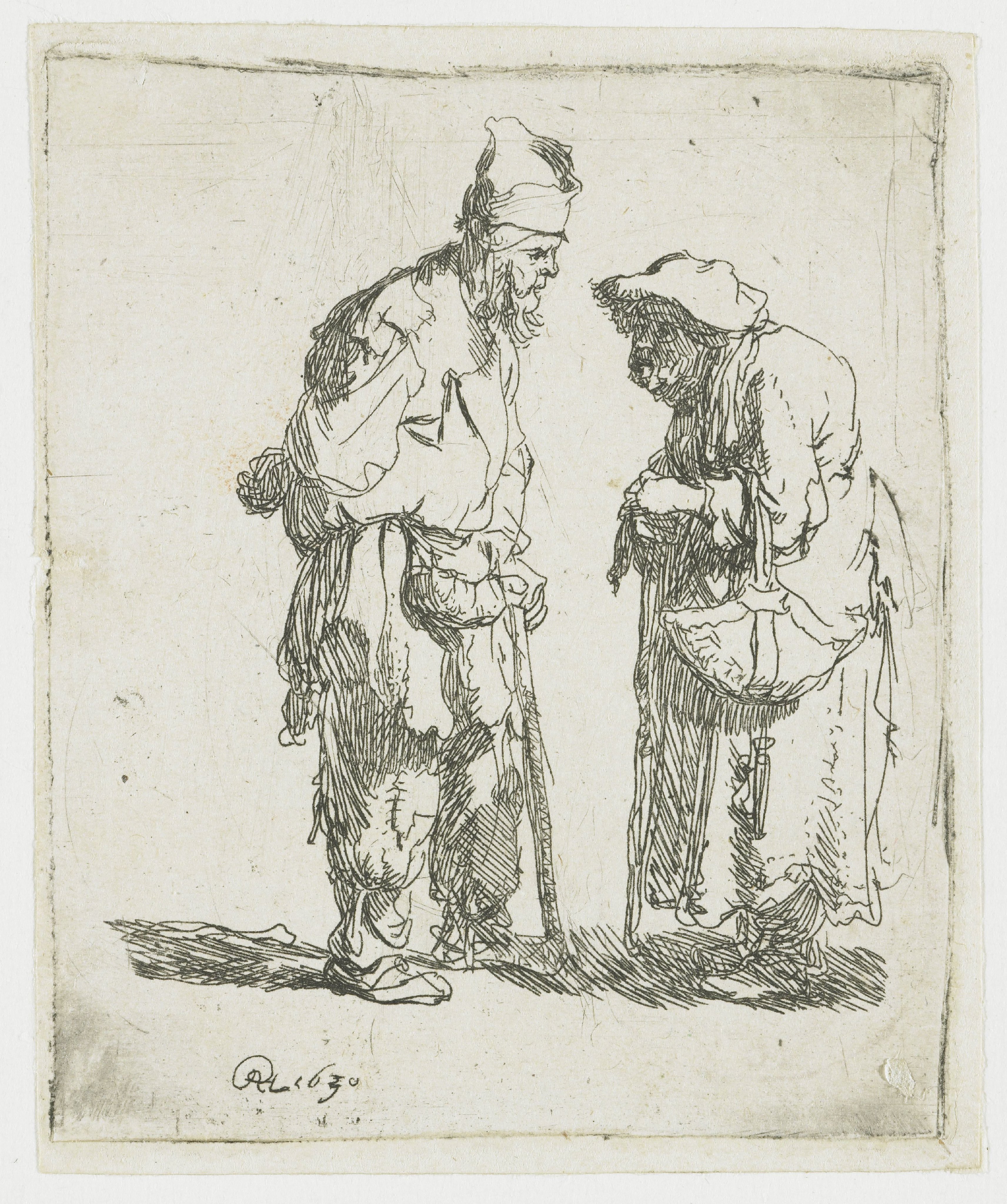 Bedelaar en bedelares in gesprek