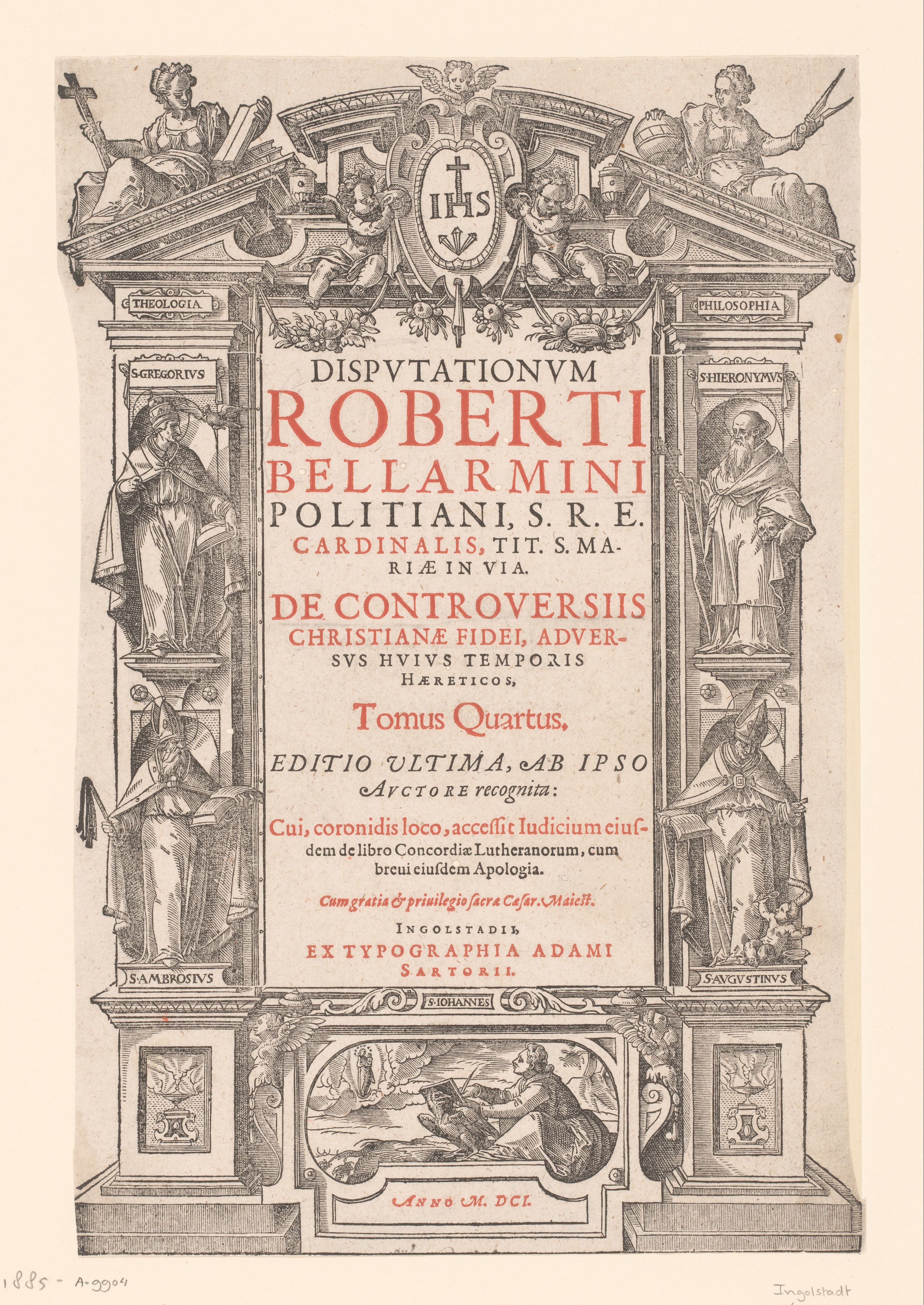 Architectonische omlijsting met kerkvaders en Johannes de Evangelist