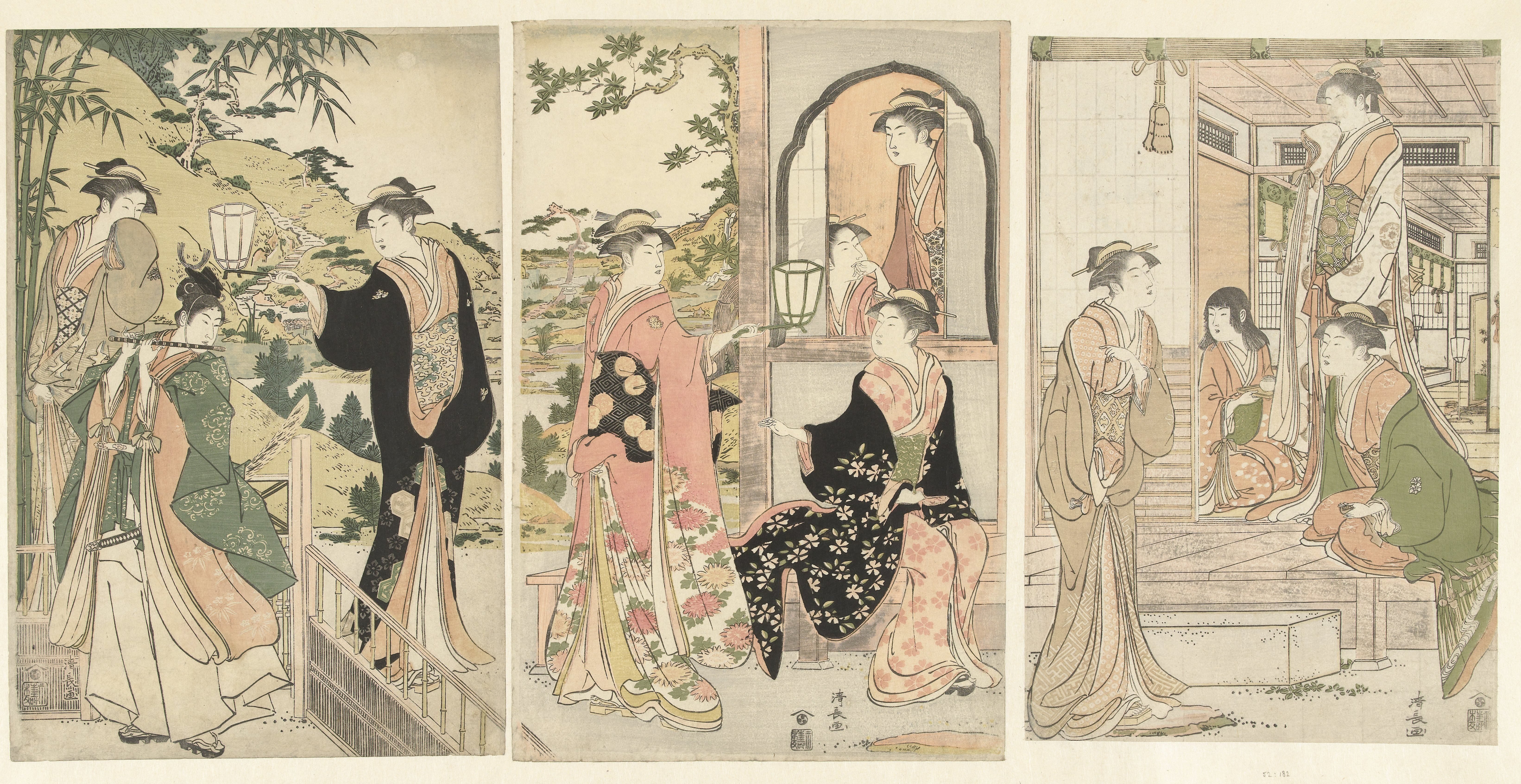 Yoshitsune een serenade brengend aan Joruri hime
