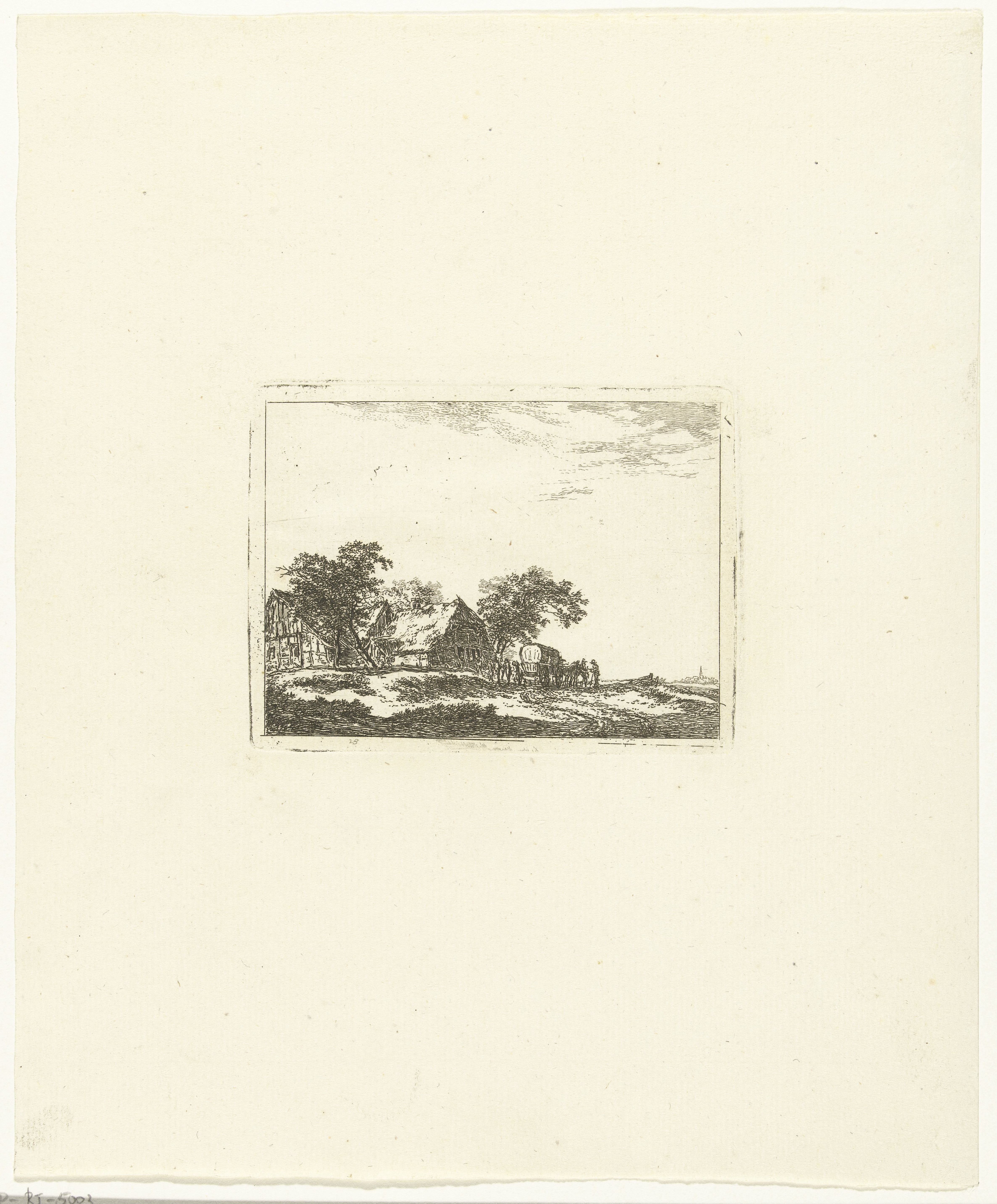 Landschap met reiskoets en passagiers