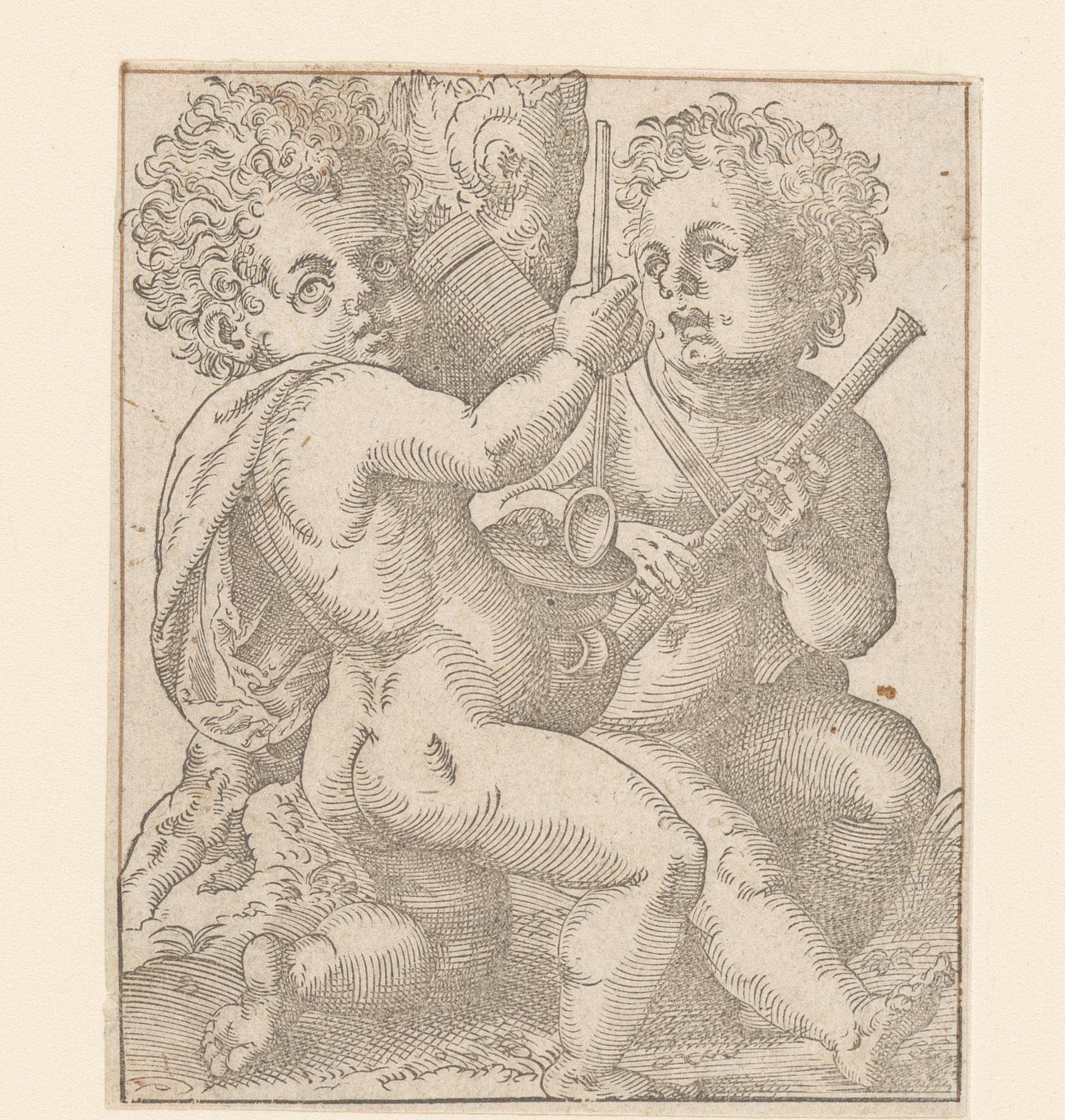 Twee putti spelen muziek