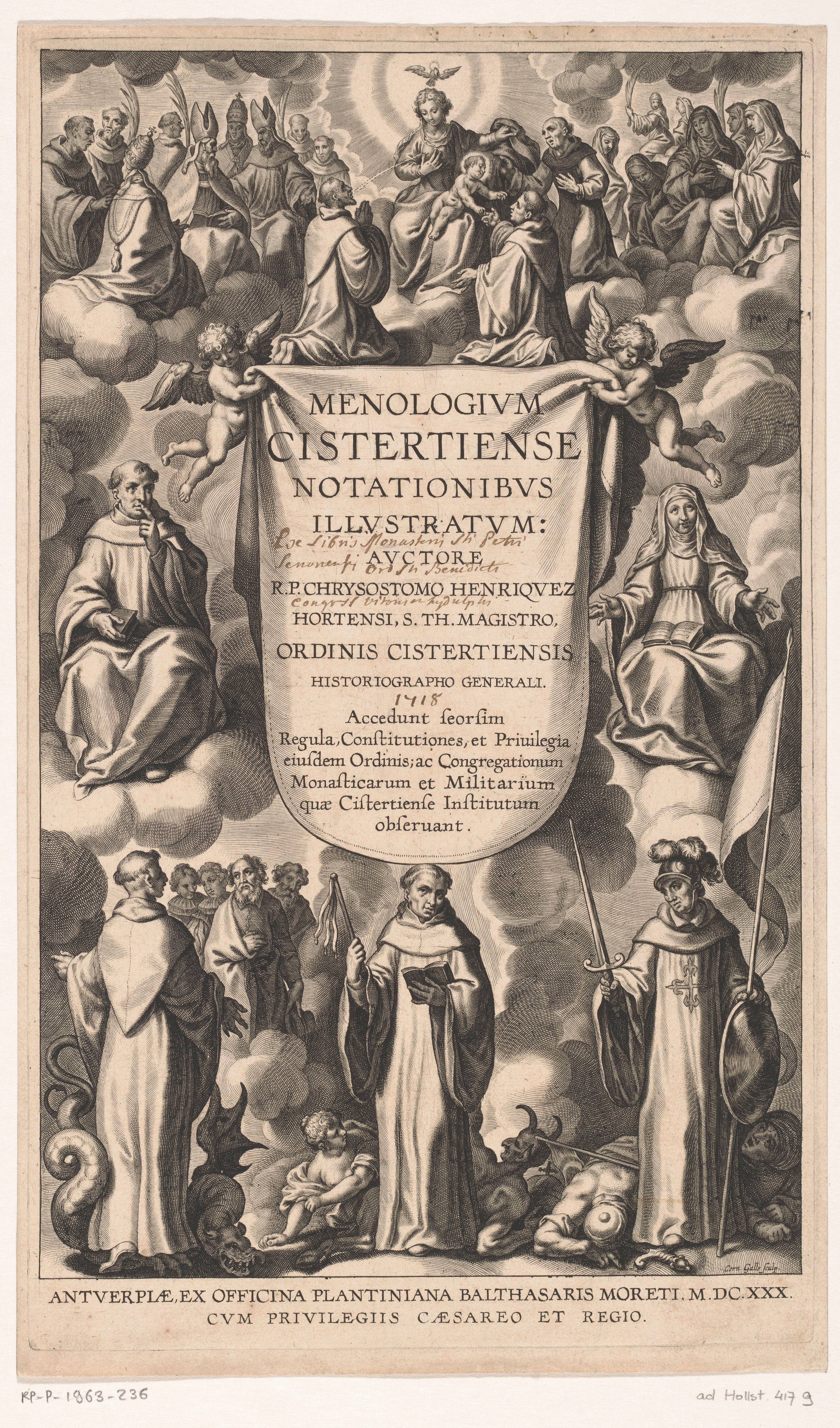 Allegorische titelpagina met Cisterciënzer heiligen