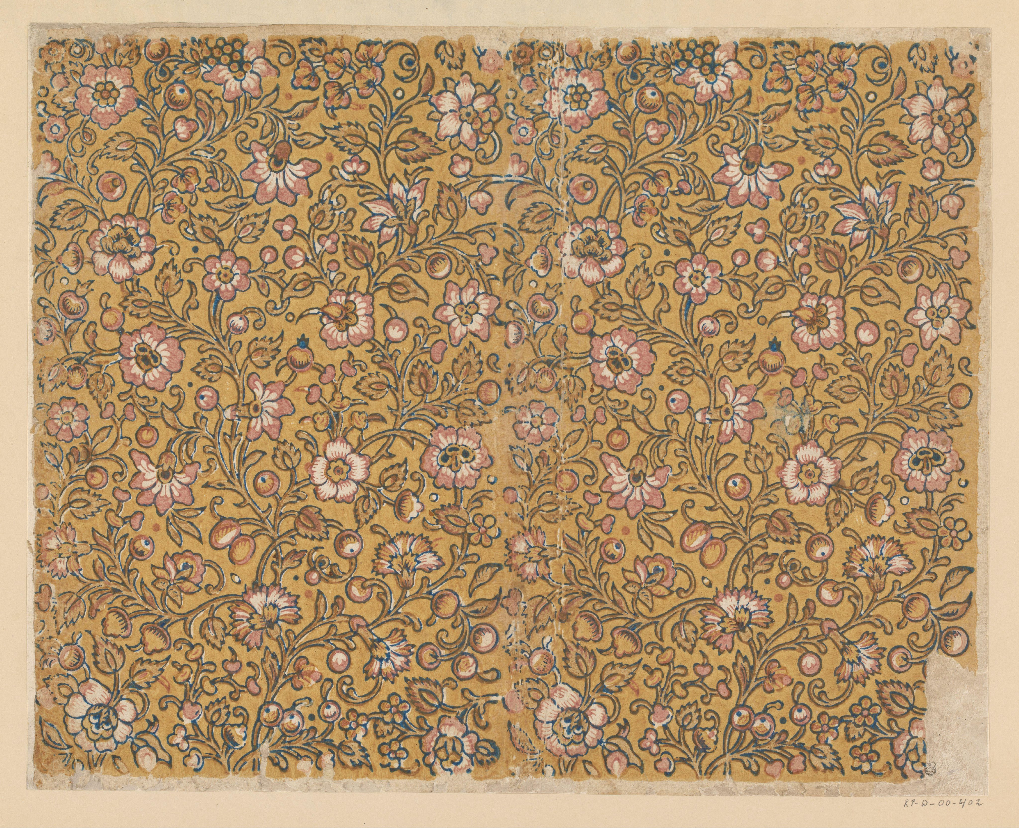 Blad met strooipatroon van ranken met bloemen en vruchten