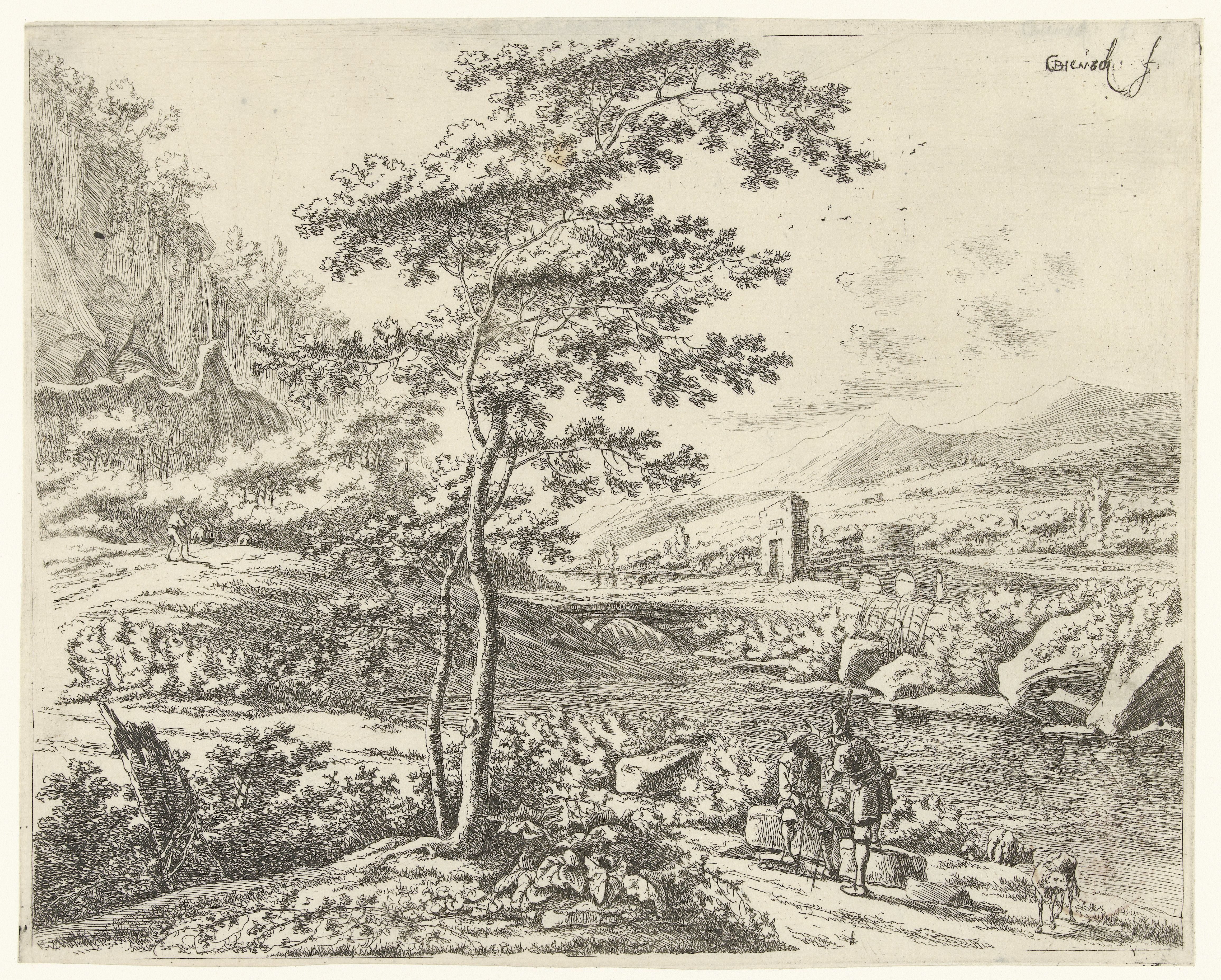 Landschap met een pelgrim en een herder