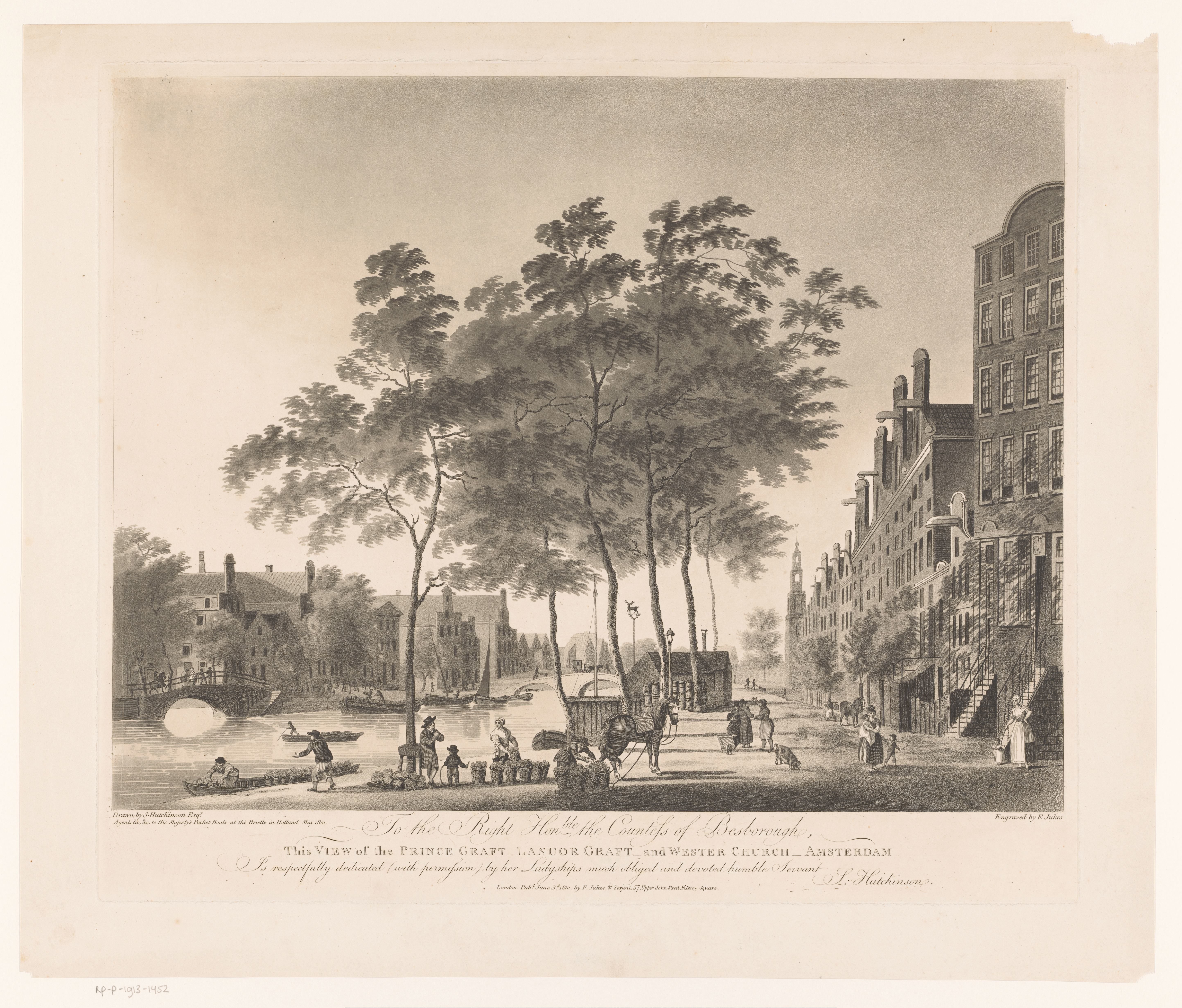 Gezicht op de Prinsengracht en Westerkerk te Amsterdam