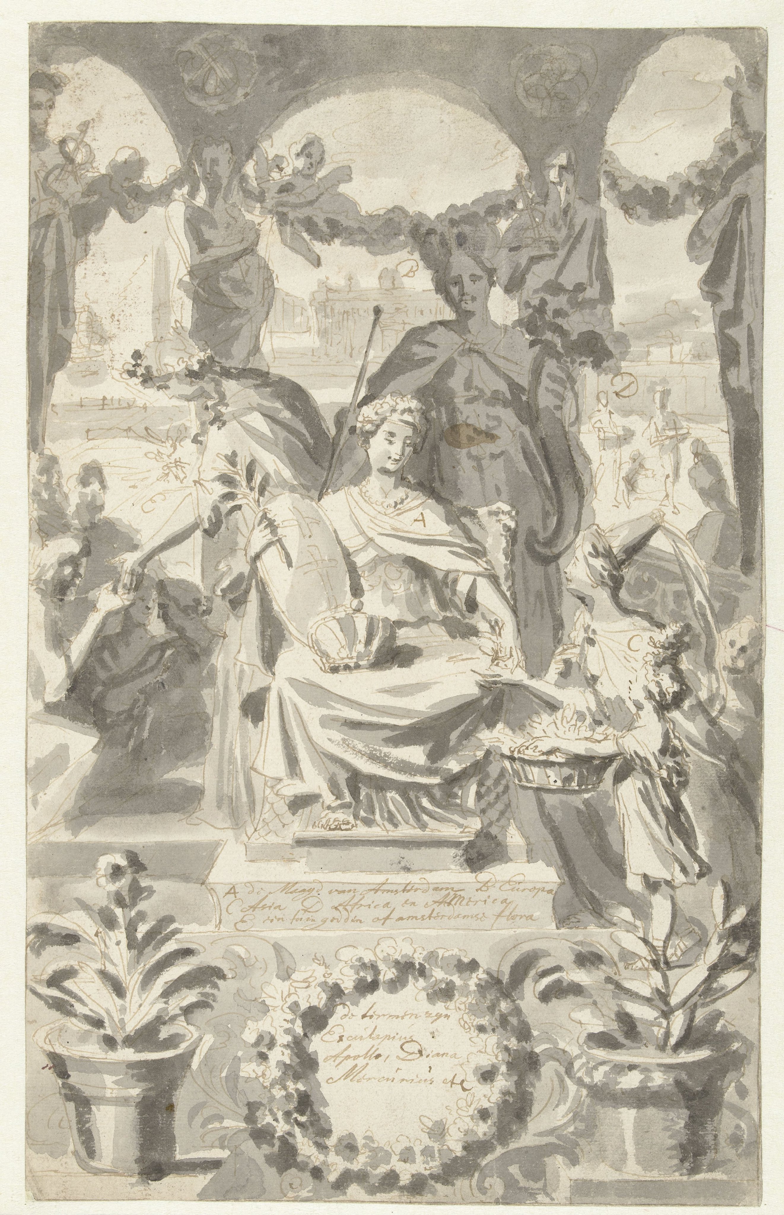 Ontwerp voor titelprent van Horti medici Amstelodamensis rariorum (...)