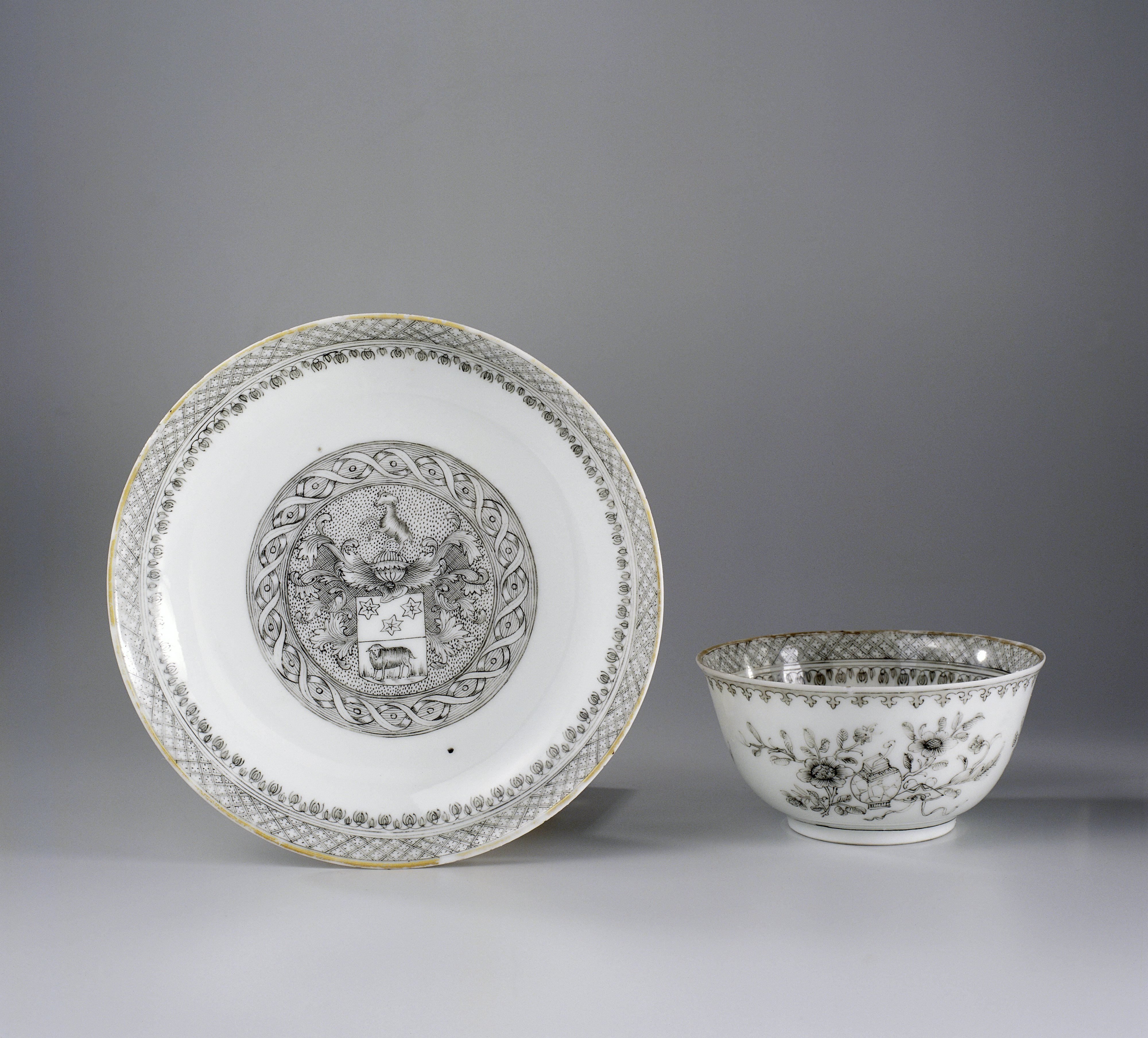 Bell-shaped cup and saucer with the arms of the Abeleven family