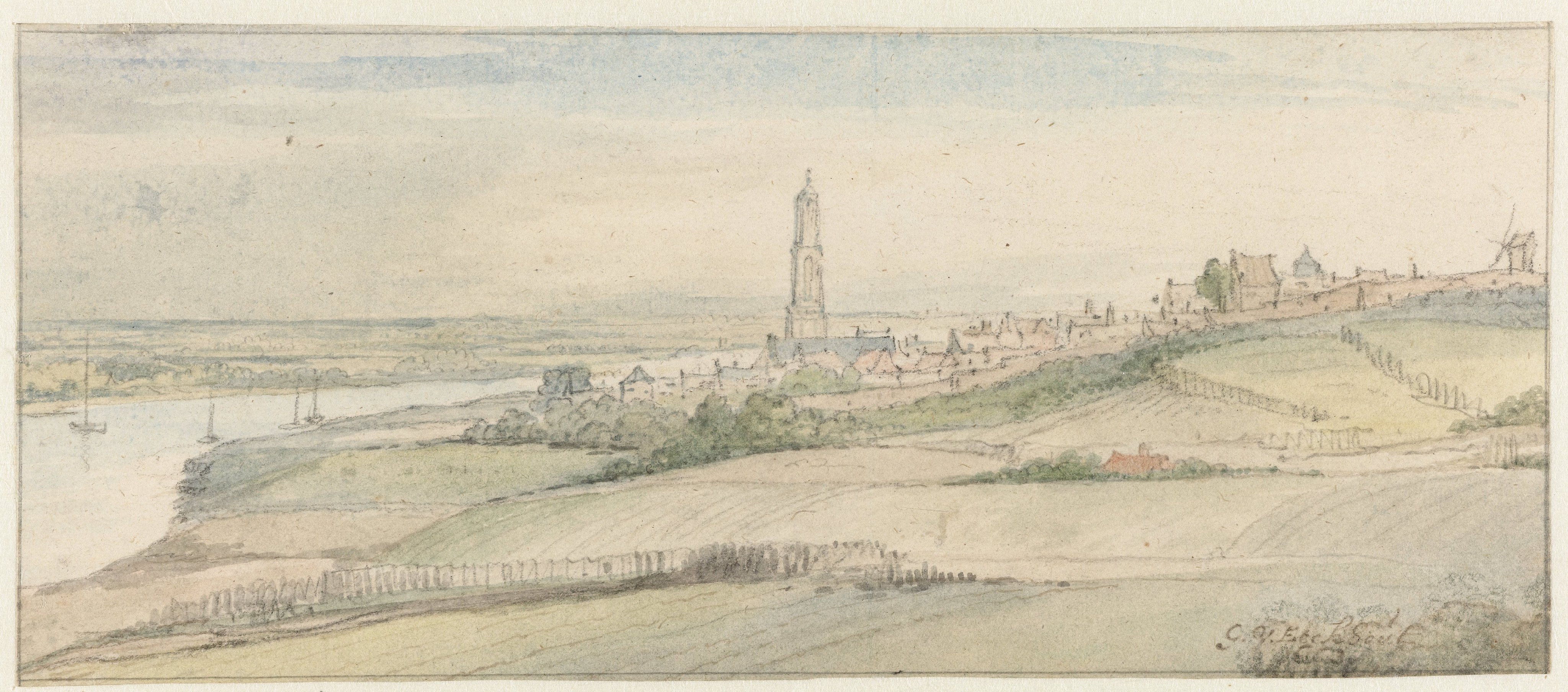 View of Rhenen and the Rhine from the East
