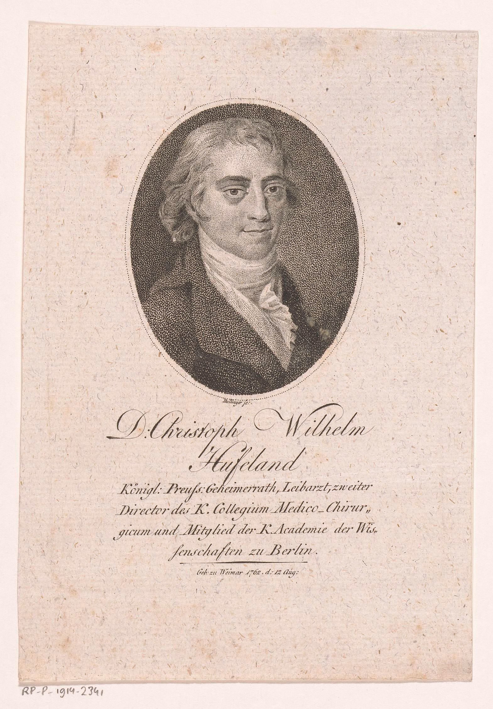 Portret van Christoph Wilhelm Hufeland