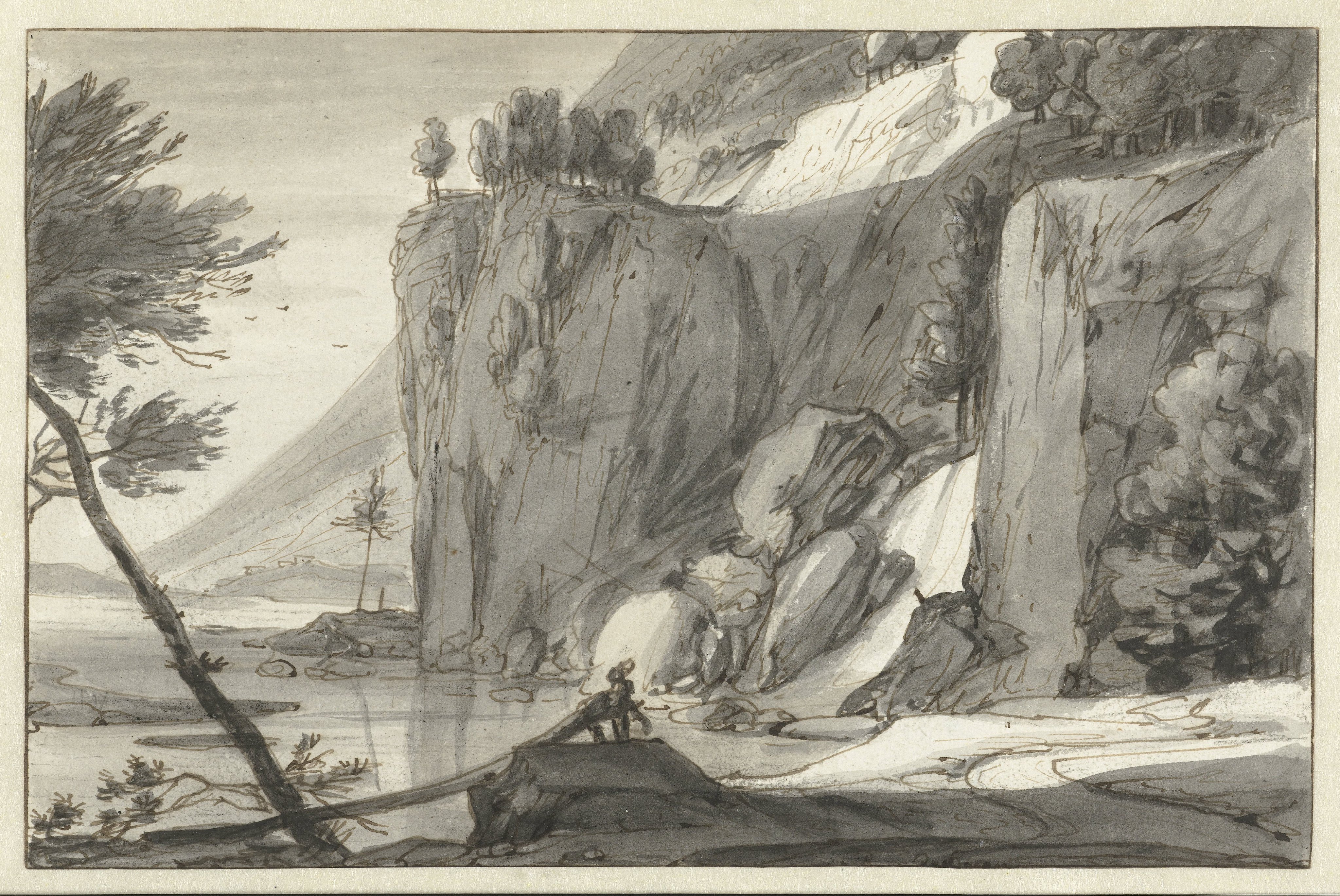 Mountainous Coastal Landscape with Steep Cliffs on the Right