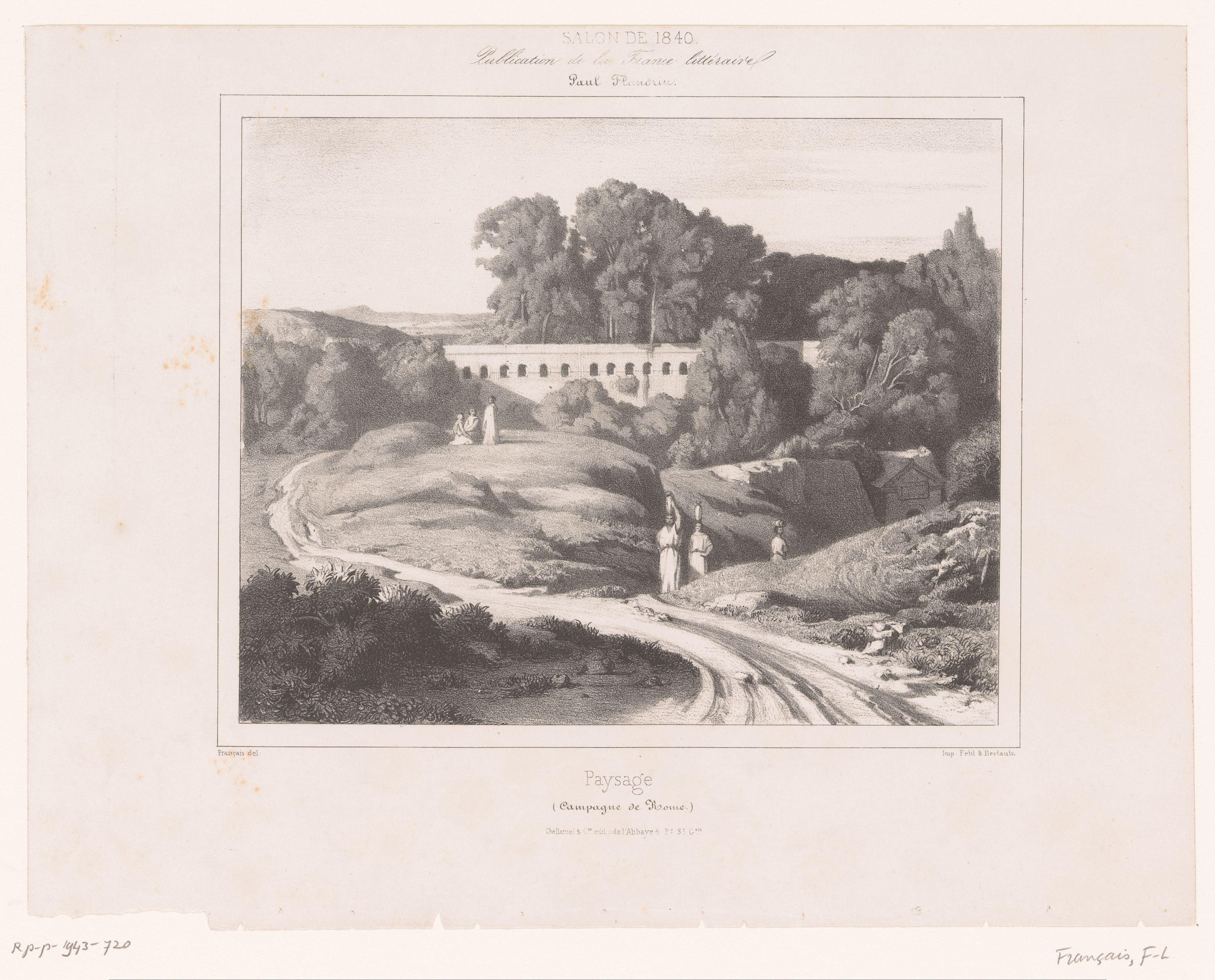 Weg met villa en figuren in de omgeving van Rome