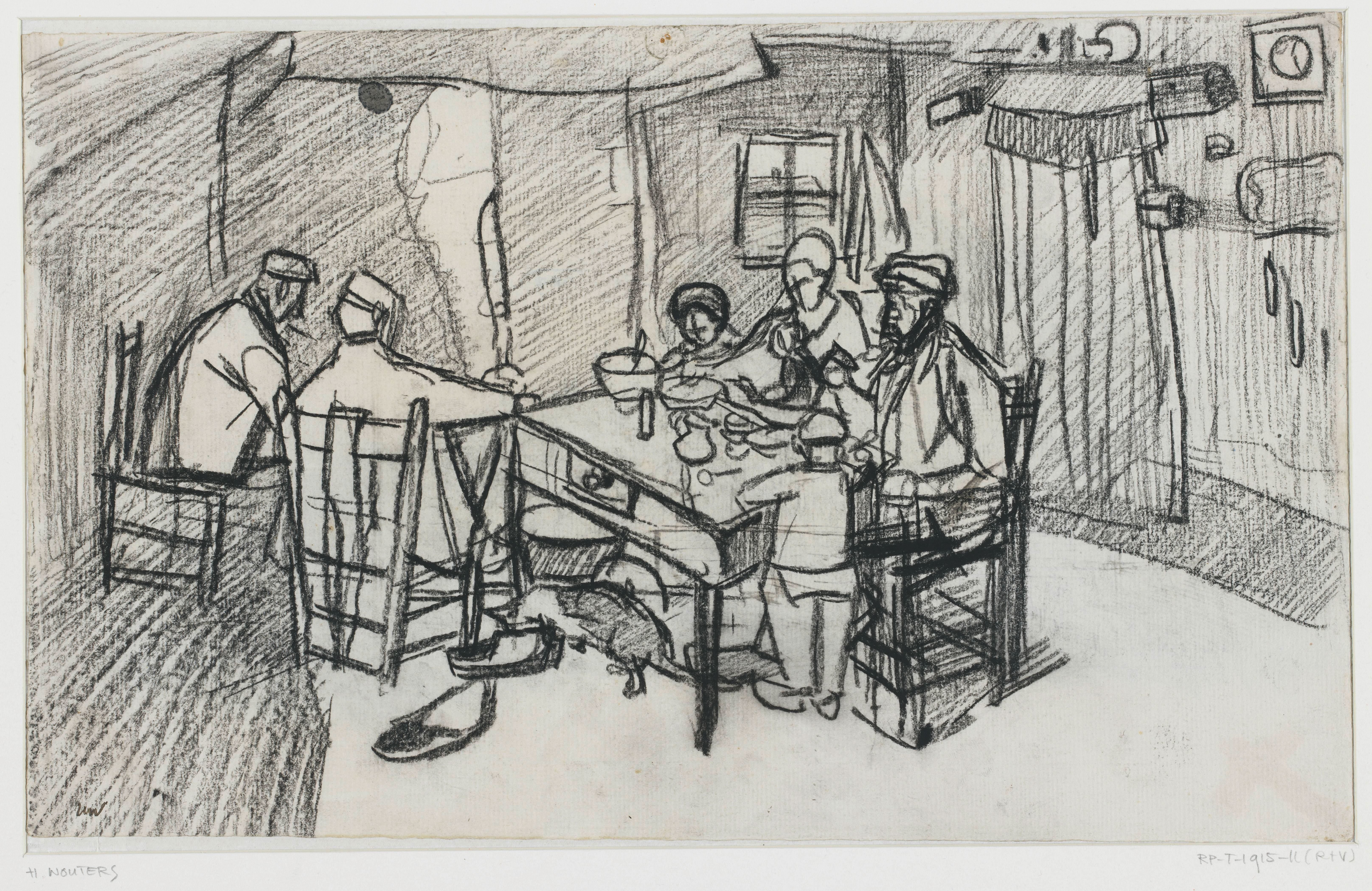 Boereninterieur met familie aan tafel
