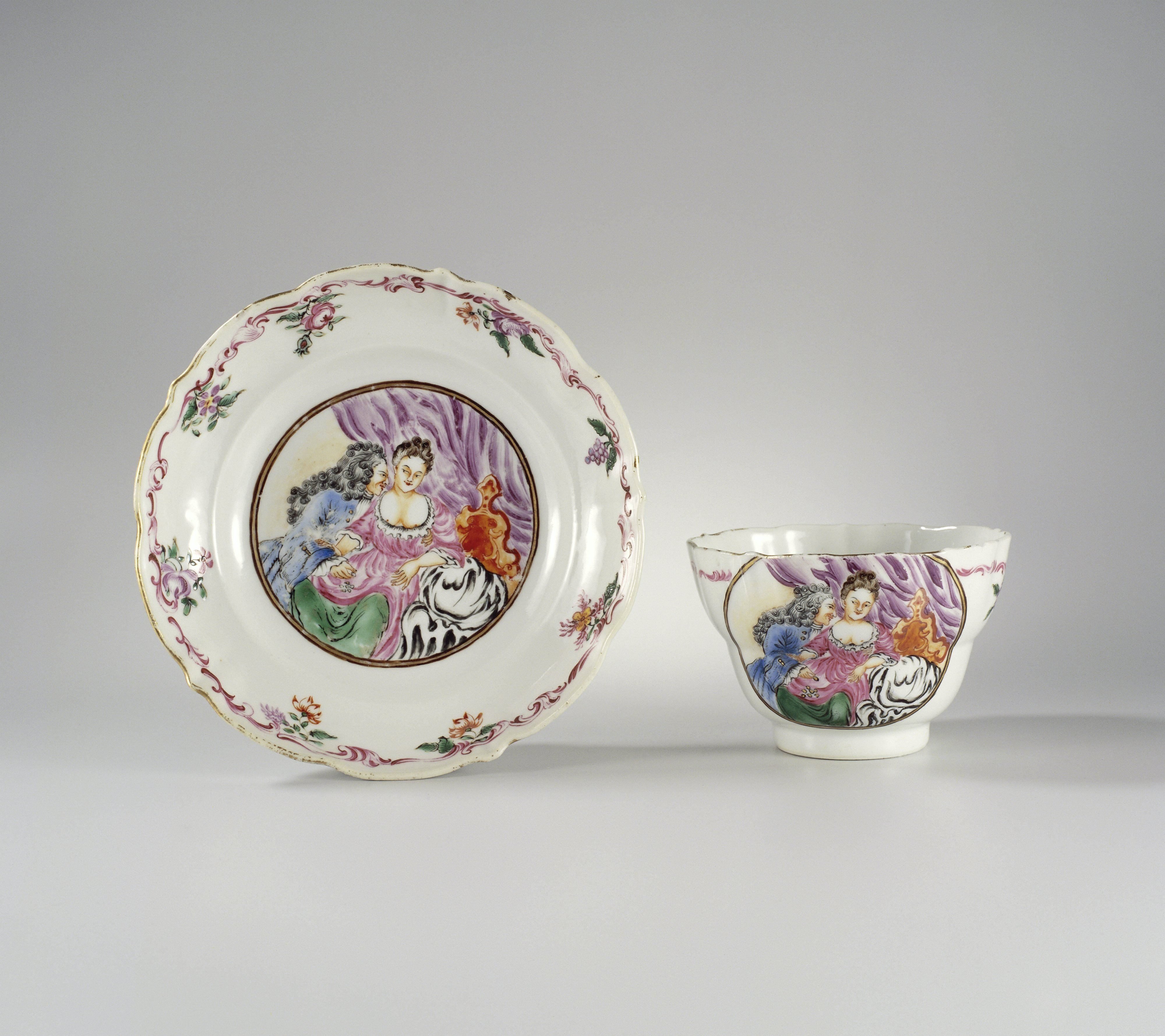 Cup and saucer with a Prostitute and a Gentleman in an Interior