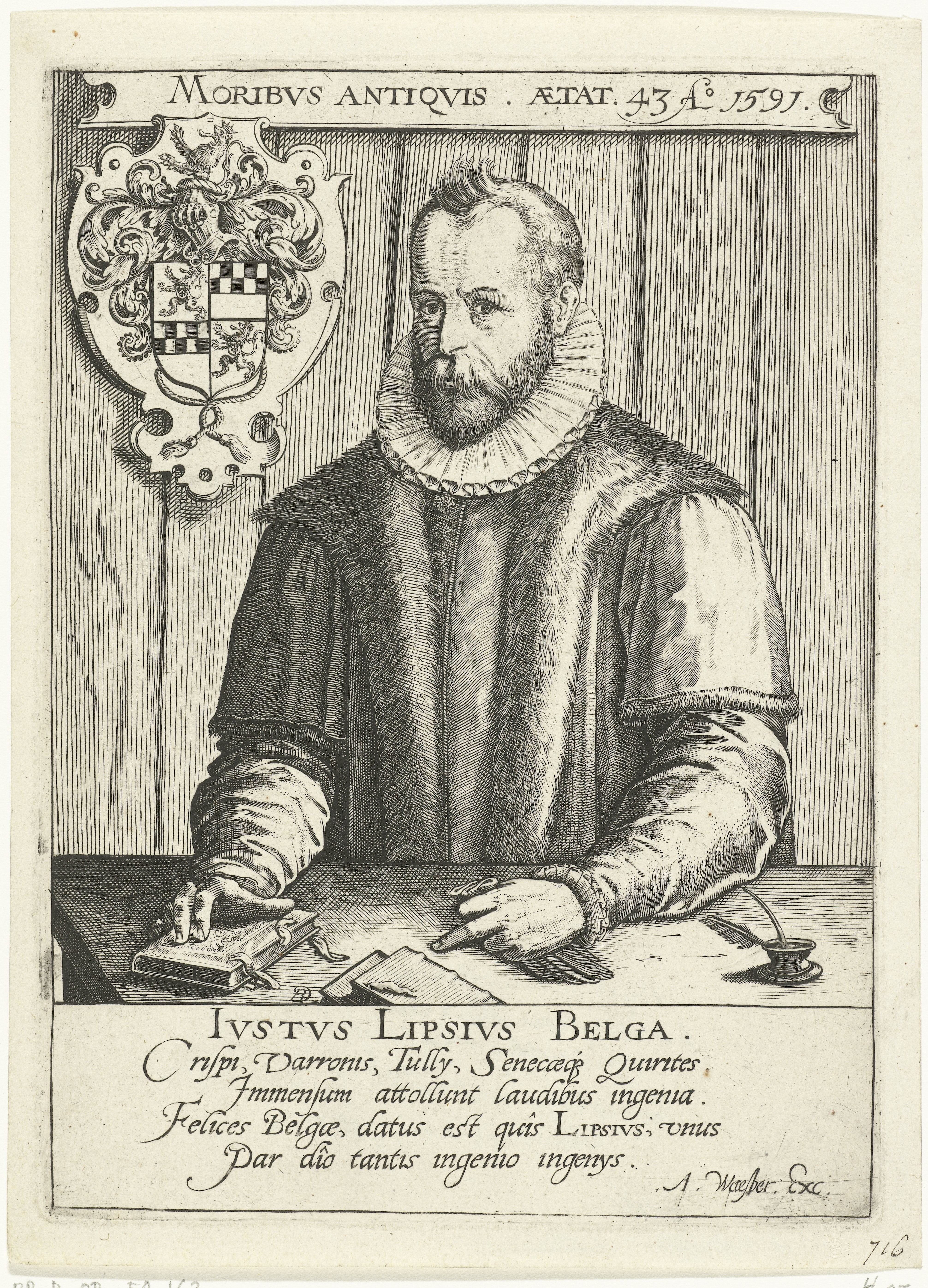 Portret van Justus Lipsius op 43-jarige leeftijd