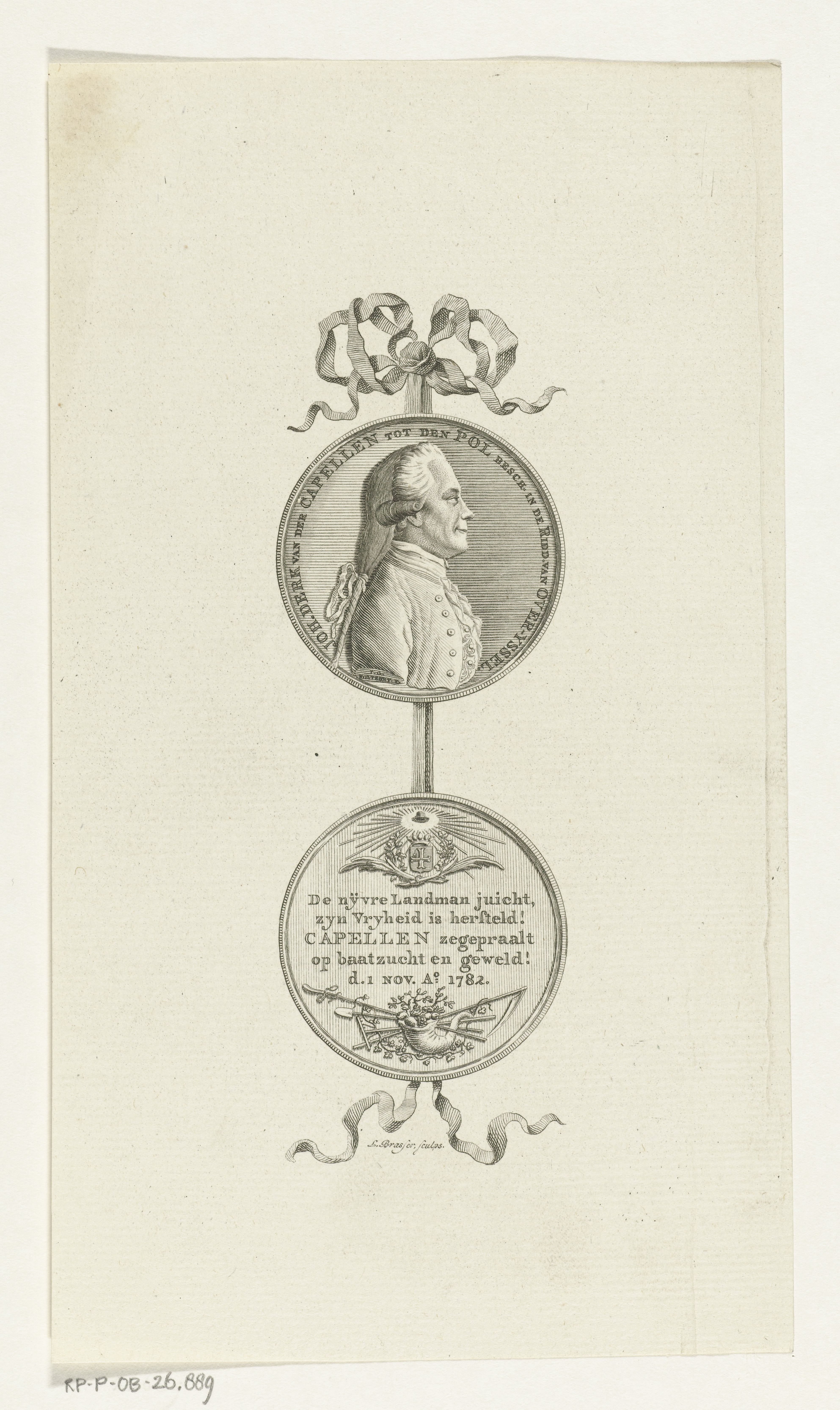 Penning met portret van Johan Derk van der Capellen tot den Pol, 1 november 1782