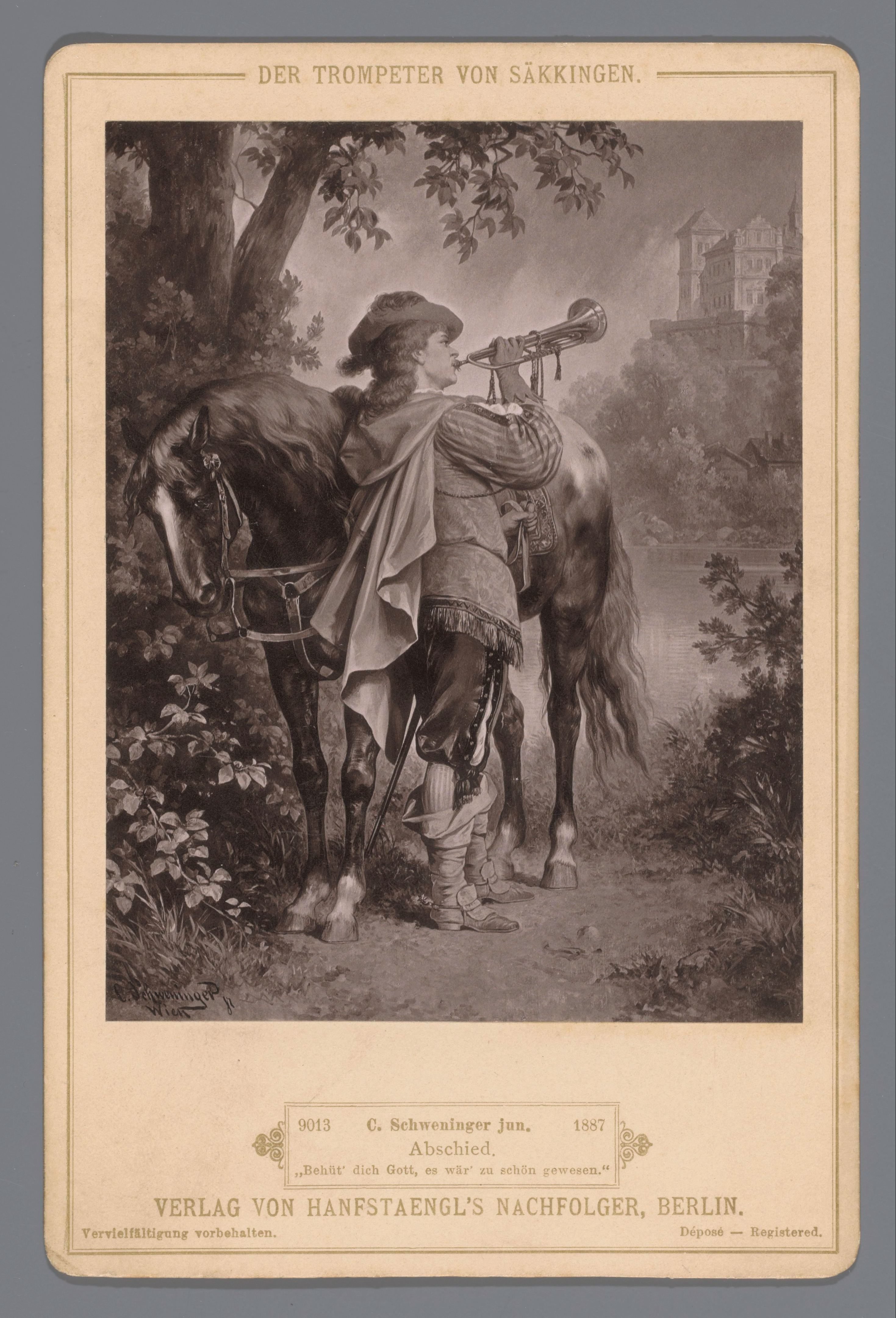 Reproductie van het schilderij 'Abschied' door C. Schweninger Jr., ter illustratie bij 'Der Trompeter von Säckingen'